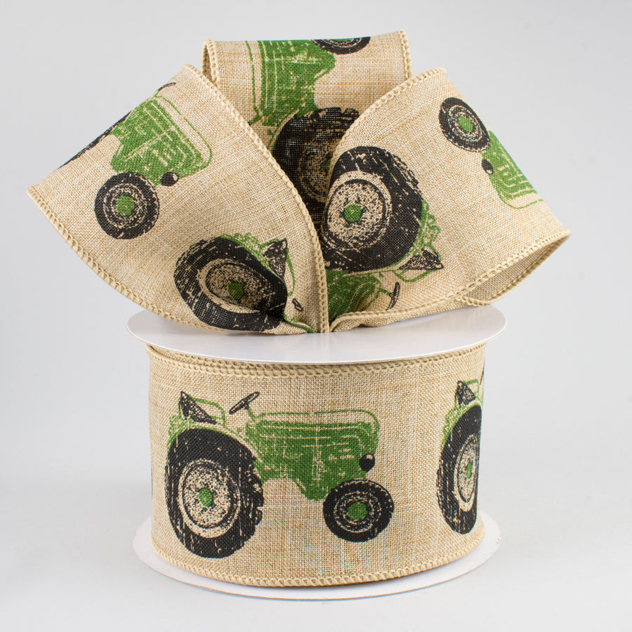 2.5" Tractor Ribbon: Light Beige & Green (10 Yards) Lifestyle Photo