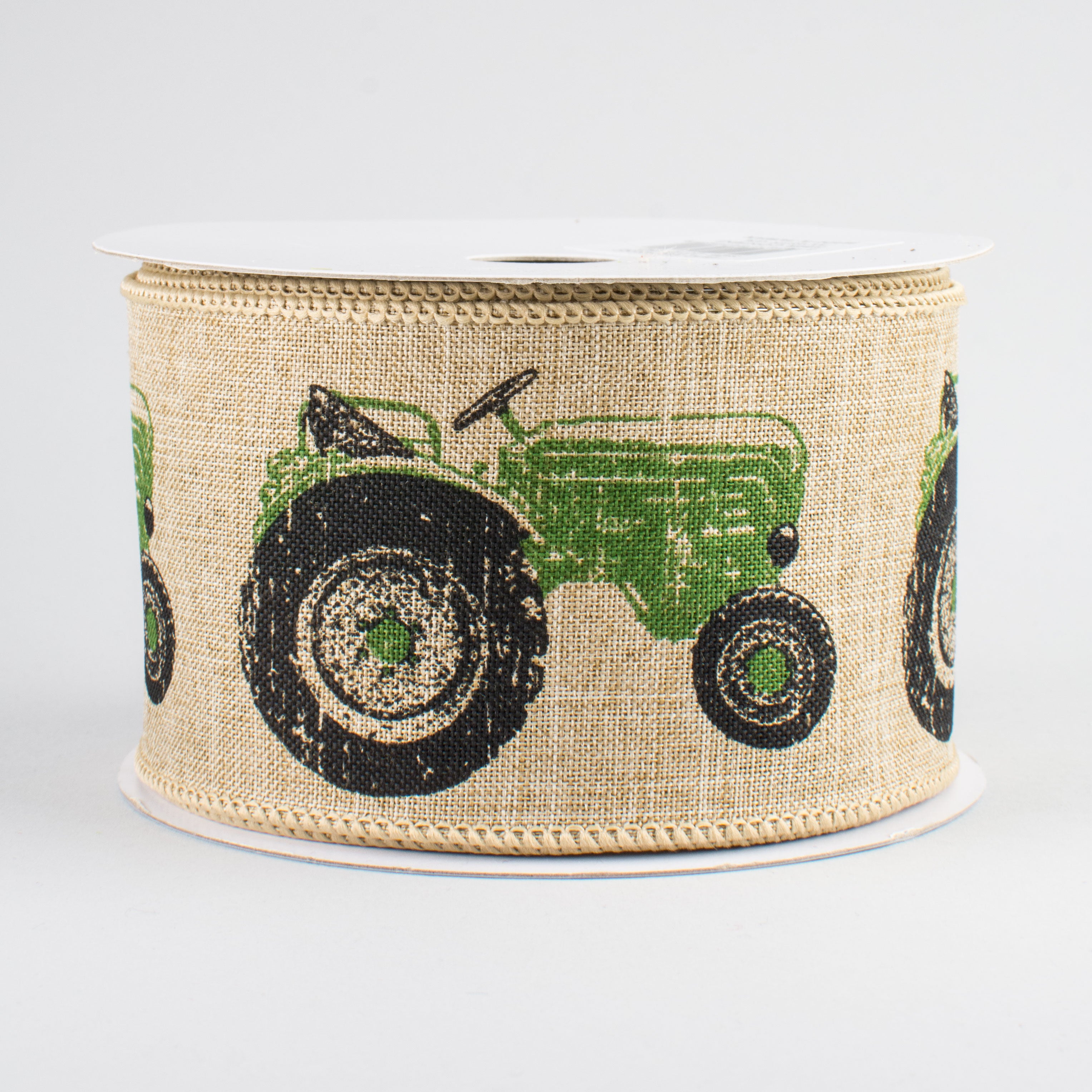 2.5" Tractor Ribbon: Light Beige & Green (10 Yards)