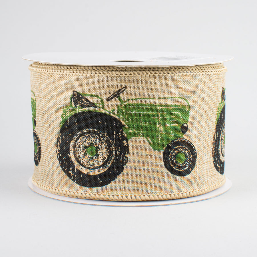 2.5" Tractor Ribbon: Light Beige & Green (10 Yards)