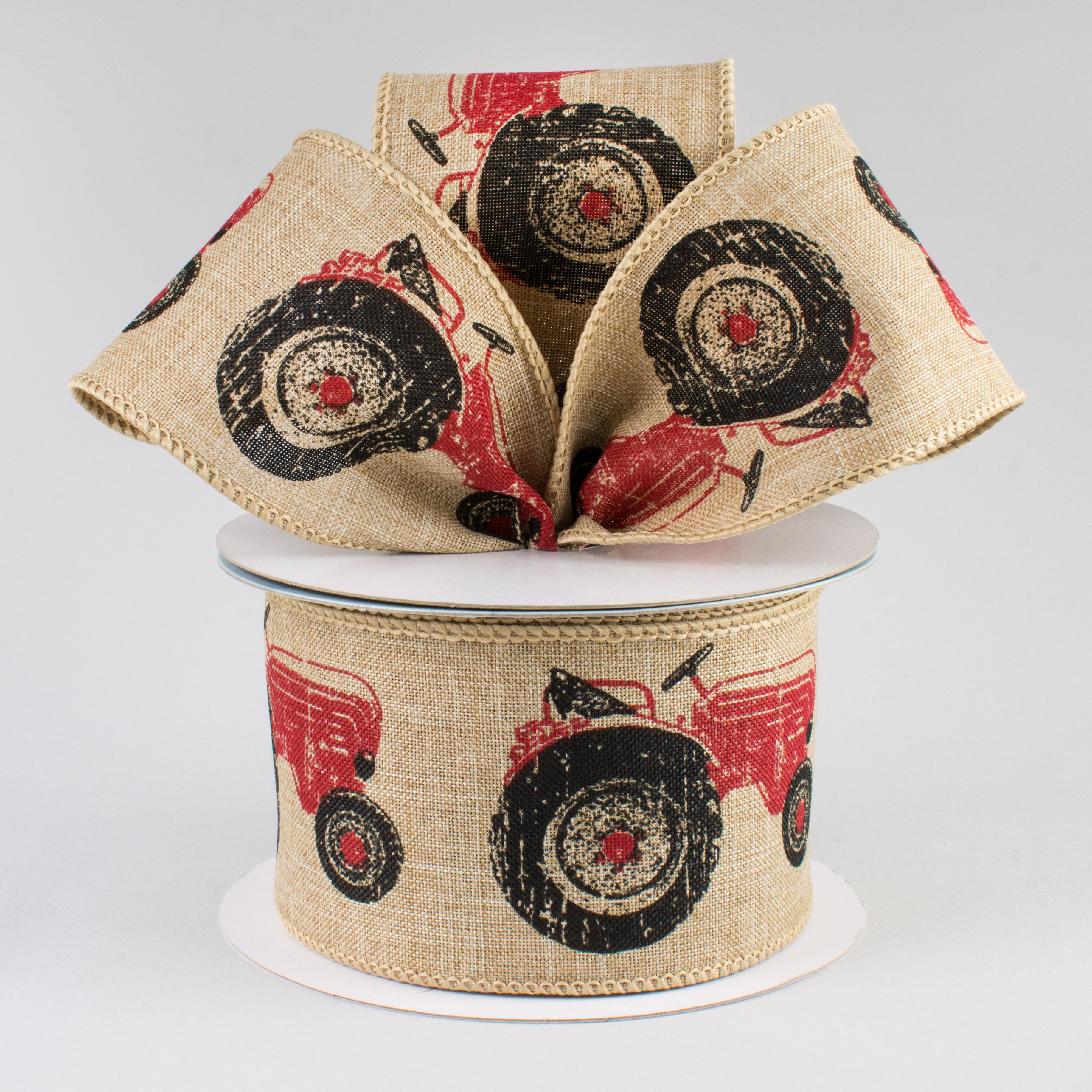 2.5" Tractor Ribbon: Light Beige & Red (10 Yards) Lifestyle Photo