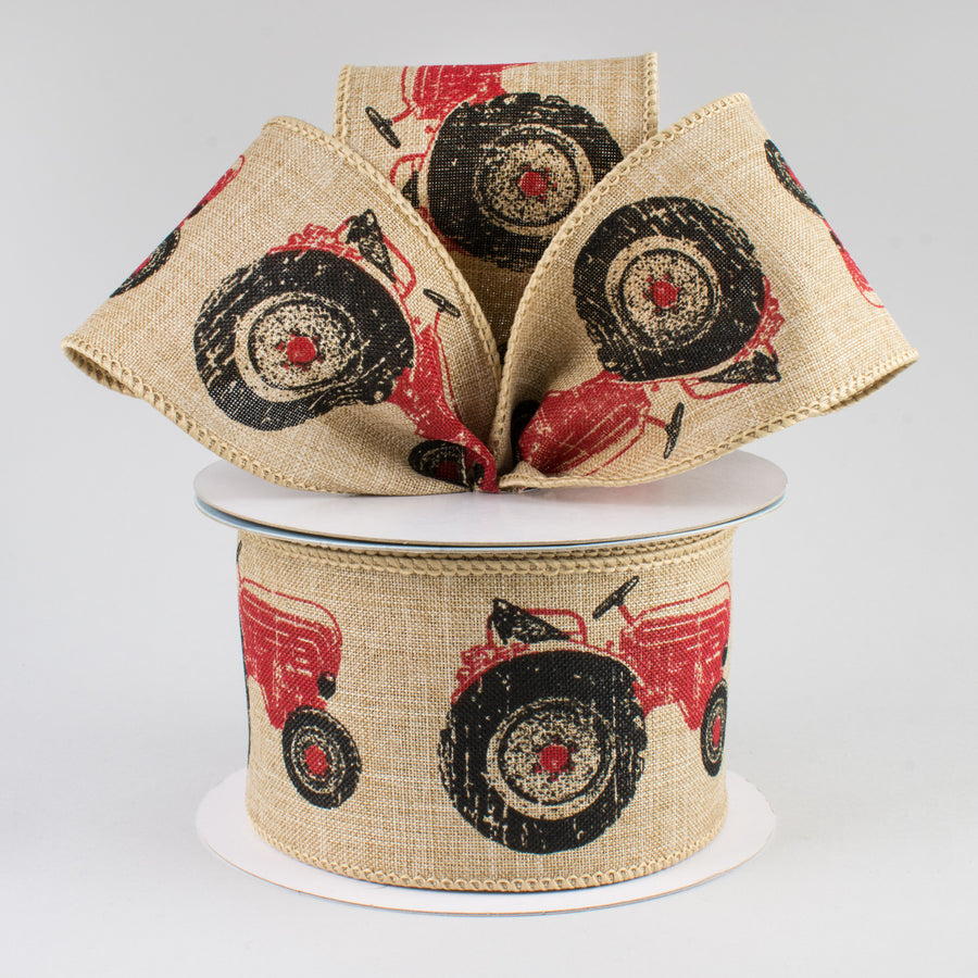 2.5" Tractor Ribbon: Light Beige & Red (10 Yards) Lifestyle Photo