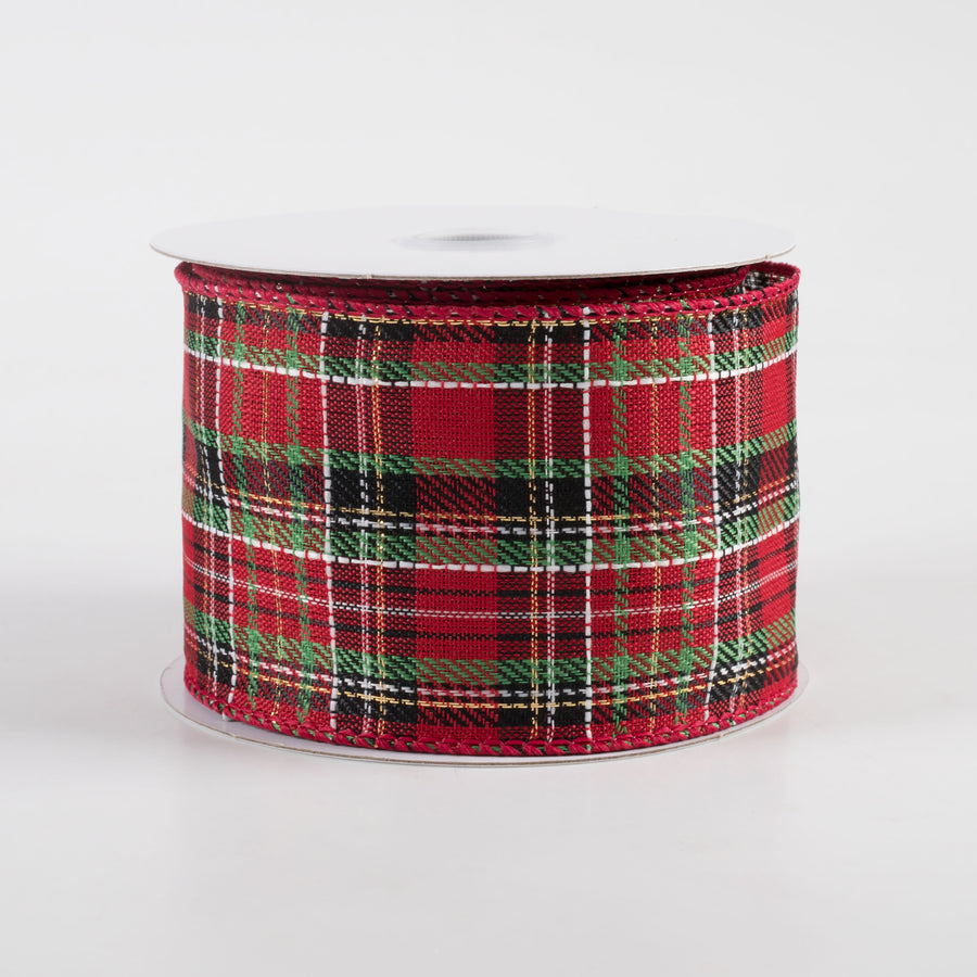 2.5" Traditional Plaid Ribbon: Red, Green, Gold, Black, White (10 Yards)
