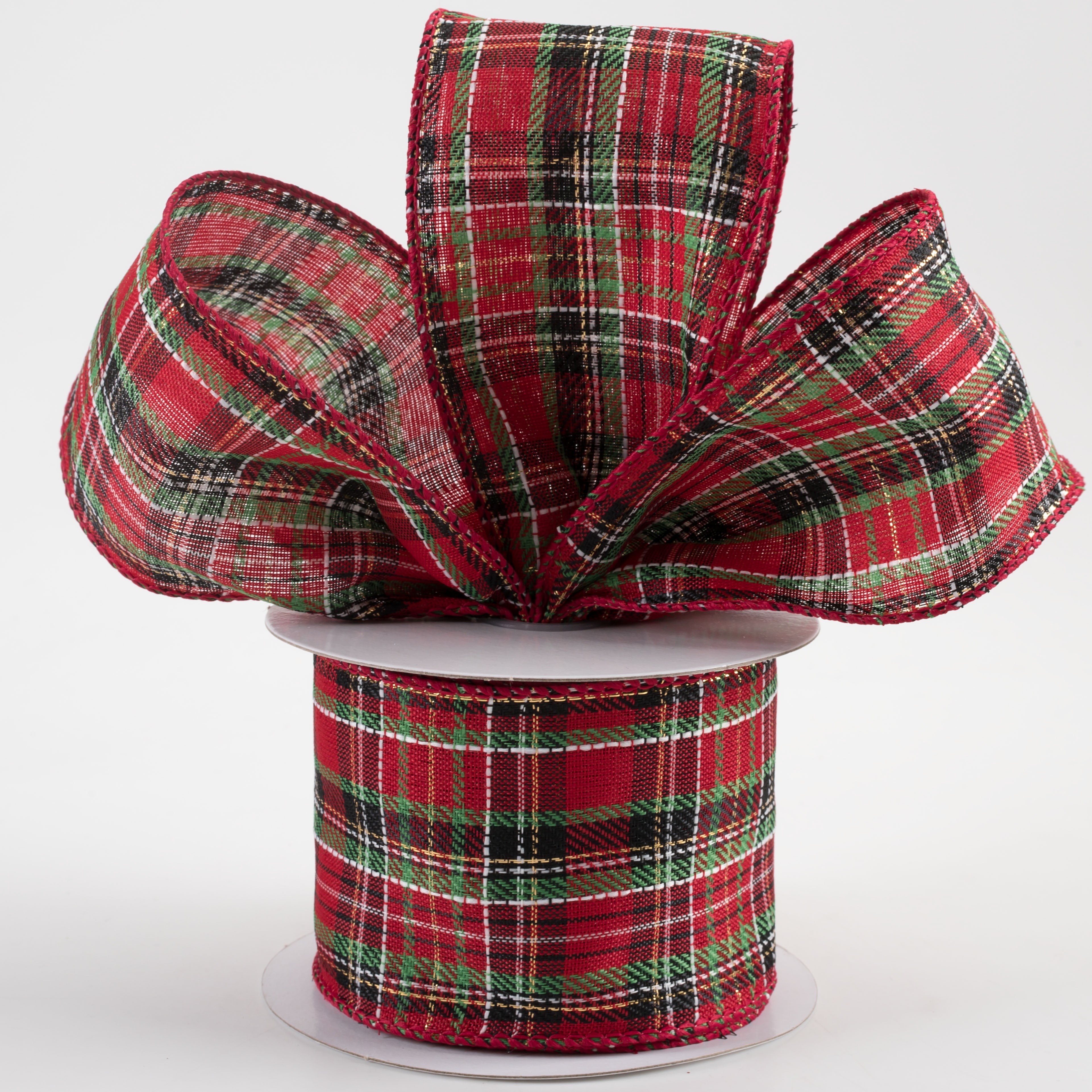 2.5" Traditional Plaid Ribbon: Red, Green, Gold, Black, White (10 Yards) Lifestyle Photo