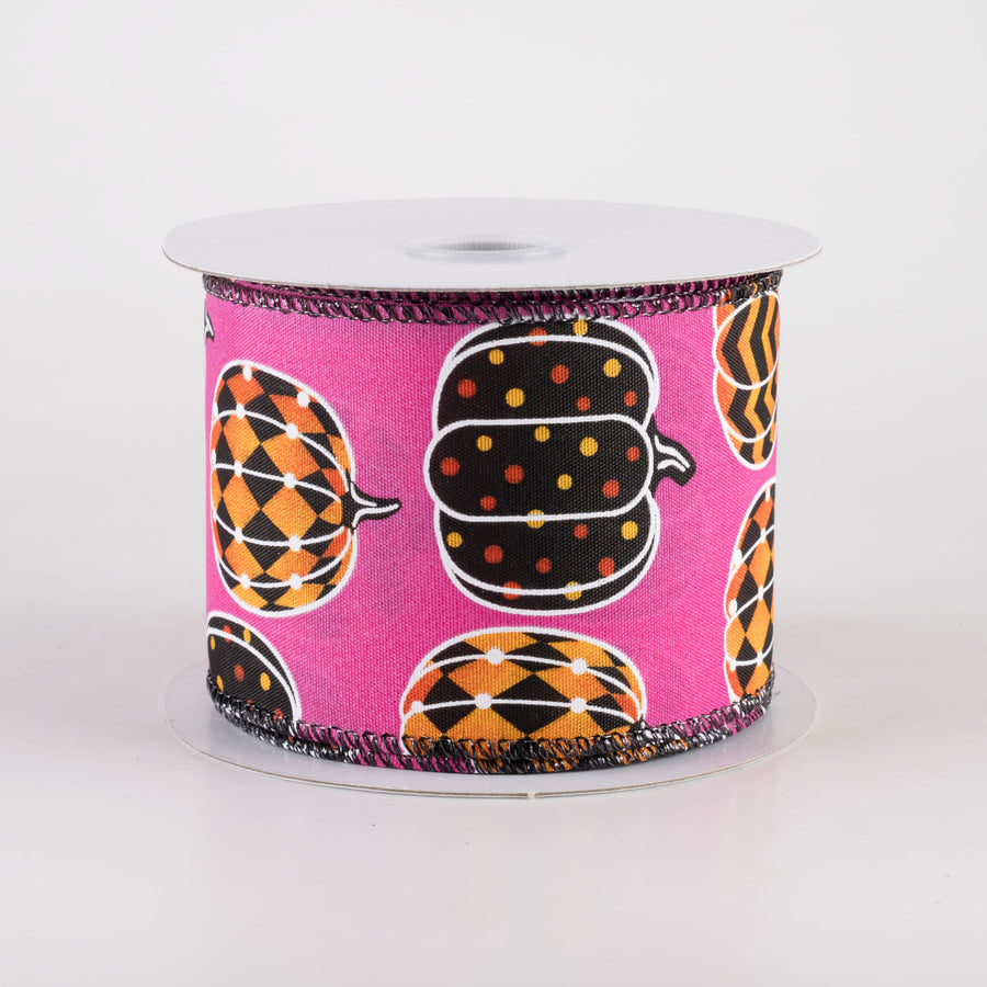 2.5" Trendy Pumpkins Ribbon: Fuchsia, Orange & Black (10 Yards) Item Number: 51403-40-28