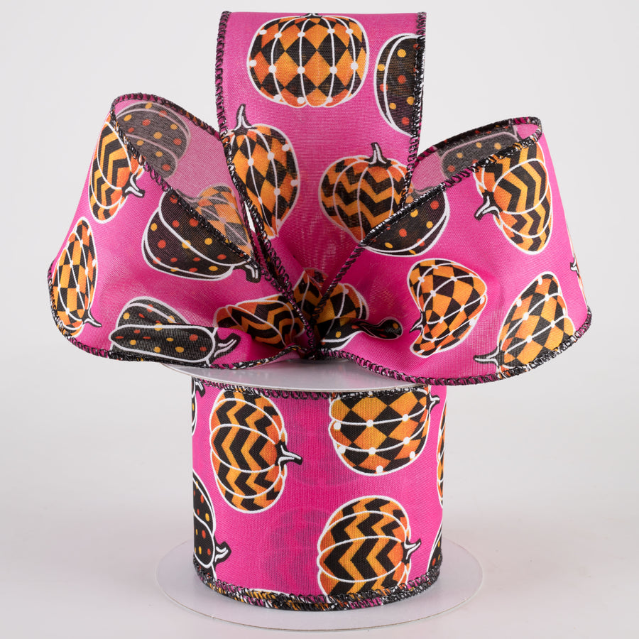 2.5" Trendy Pumpkins Ribbon: Fuchsia, Orange & Black (10 Yards) Lifestyle Photo