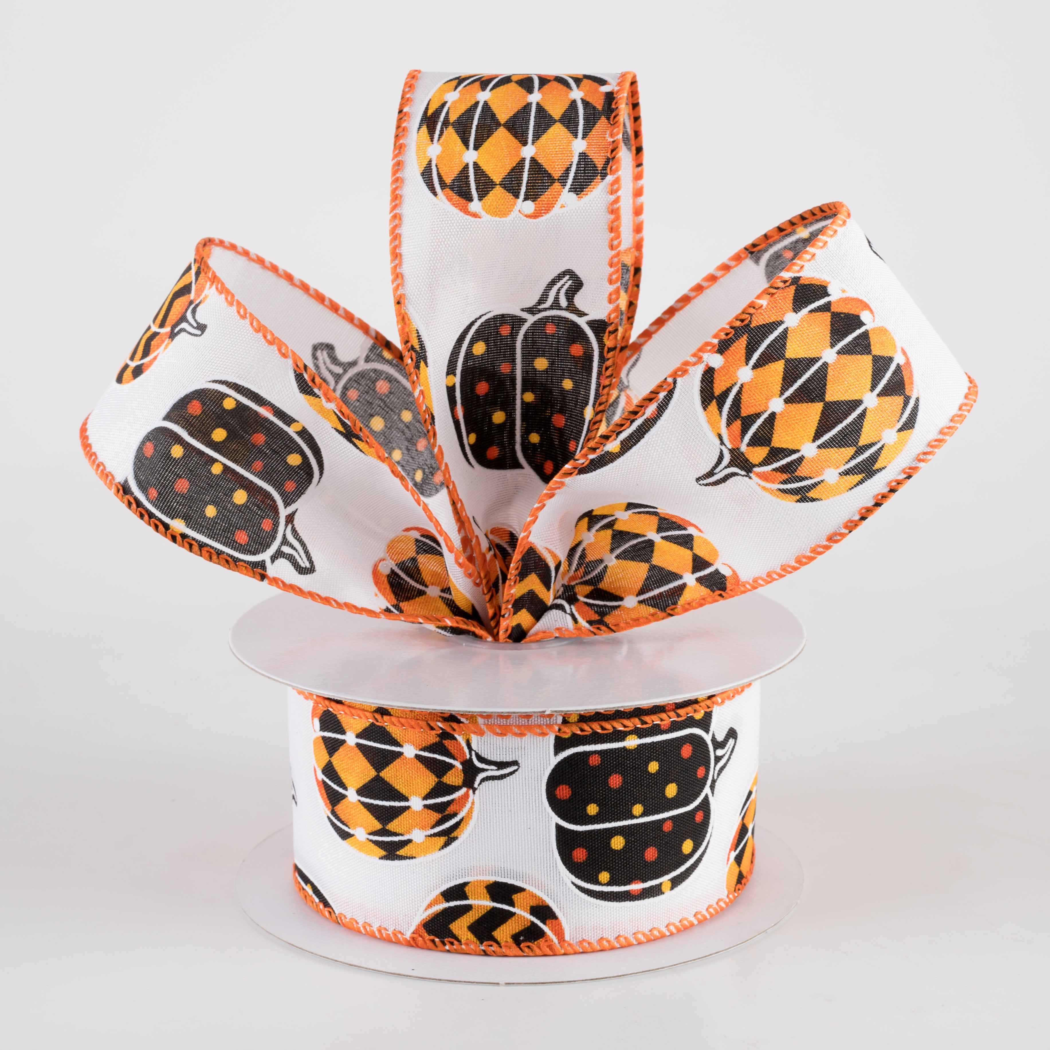 1.5" Trendy Pumpkins Ribbon: Orange, Yellow & Black (10 Yards) Lifestyle Photo
