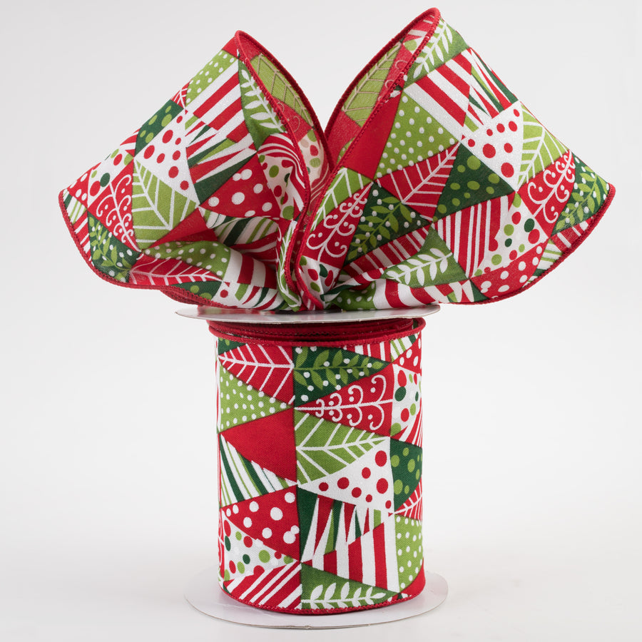 4" Triangle Christmas Tree Ribbon: White, Red, Green (10 Yards) Lifestyle Photo