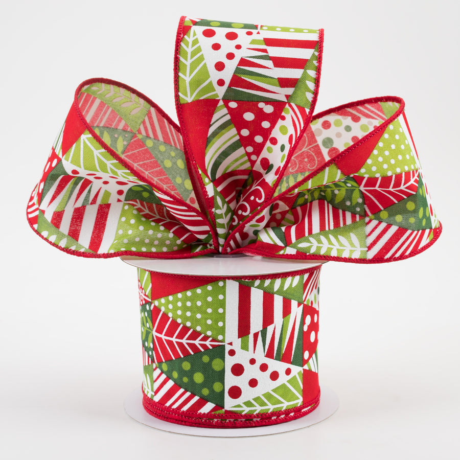 2.5" Triangle Christmas Tree Ribbon: White, Red, Green (10 Yards) Lifestyle Photo