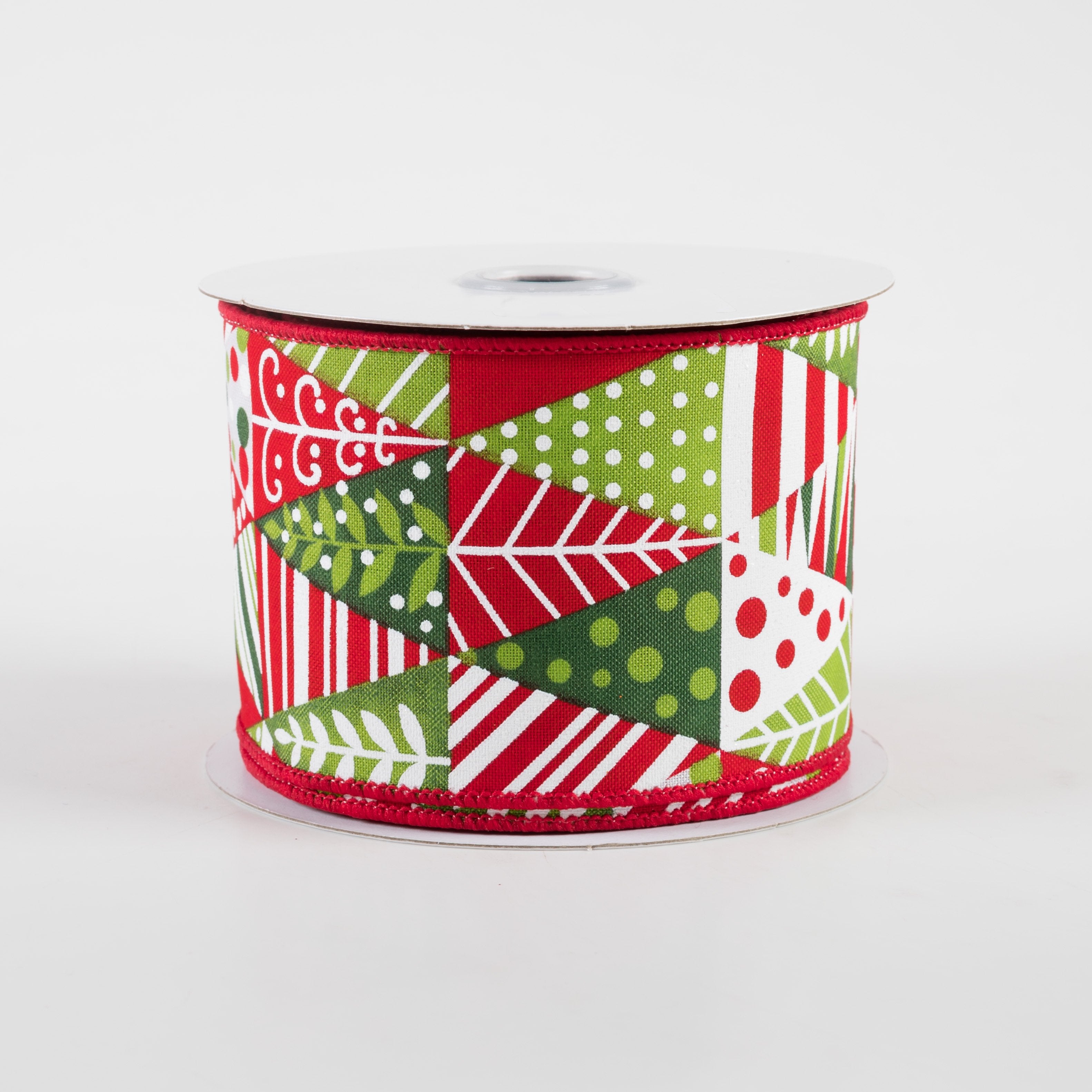 2.5" Triangle Christmas Tree Ribbon: White, Red, Green (10 Yards)