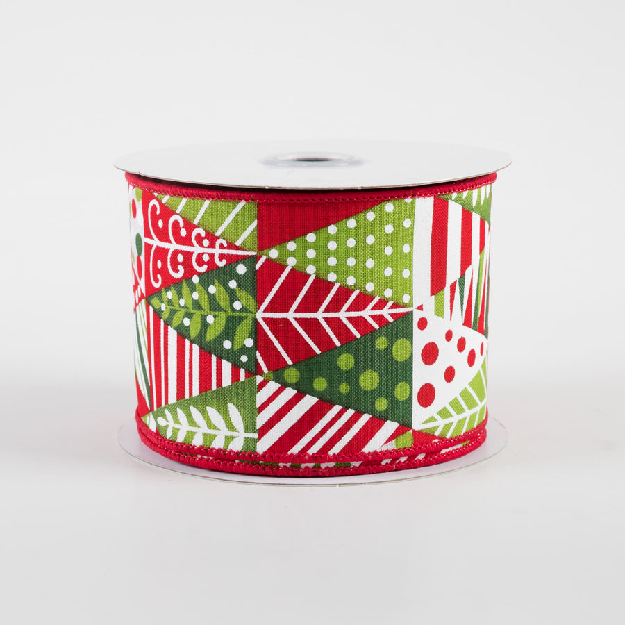 2.5" Triangle Christmas Tree Ribbon: White, Red, Green (10 Yards)