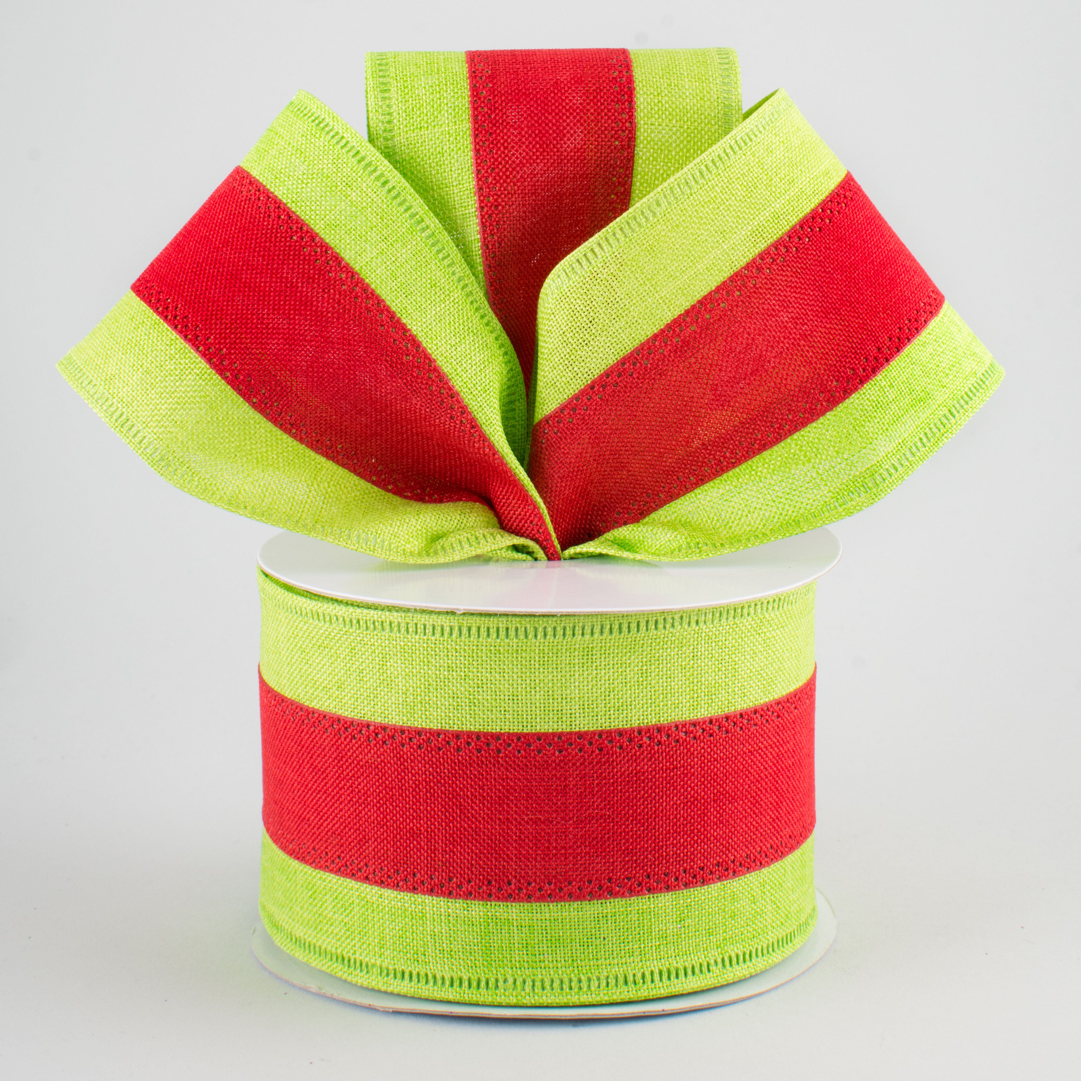 2.5" Tricolor Striped Ribbon: Lime & Red (10 Yards) Lifestyle Photo