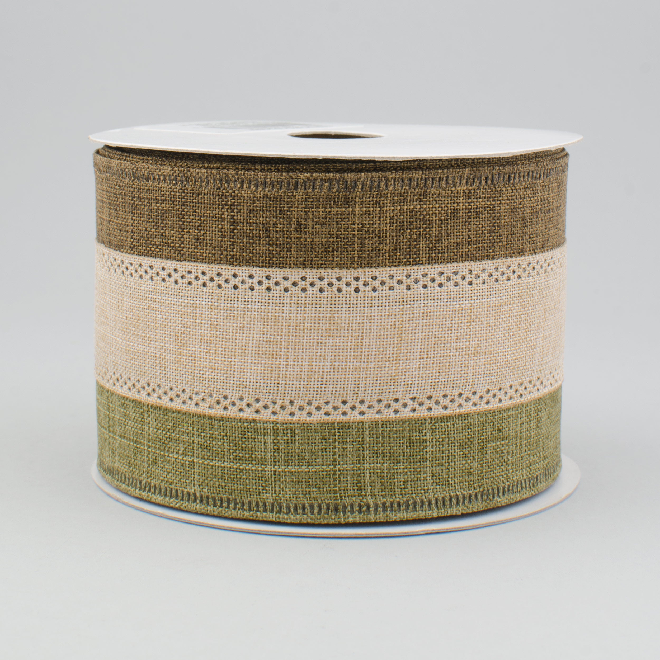 2.5" Tricolor Striped Ribbon: Moss, Tan, Brown (10 Yards)