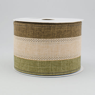 2.5" Tricolor Striped Ribbon: Moss, Tan, Brown (10 Yards)