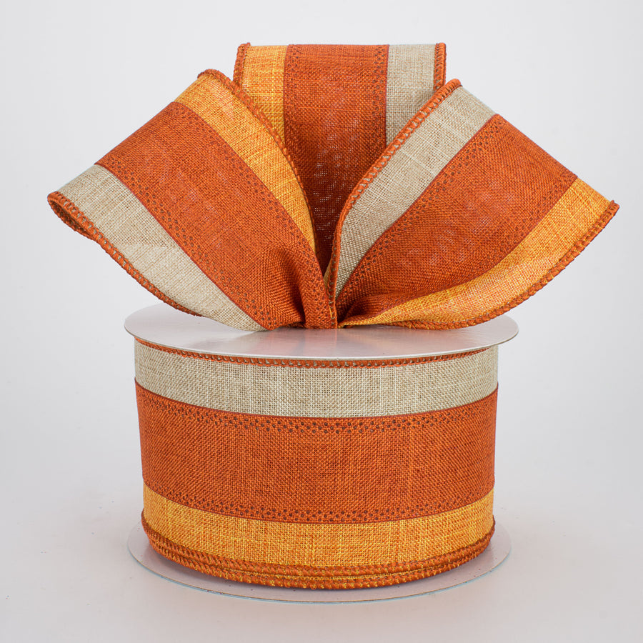 2.5" Tricolor Striped Ribbon: Orange & Rust (10 Yards) Lifestyle Photo