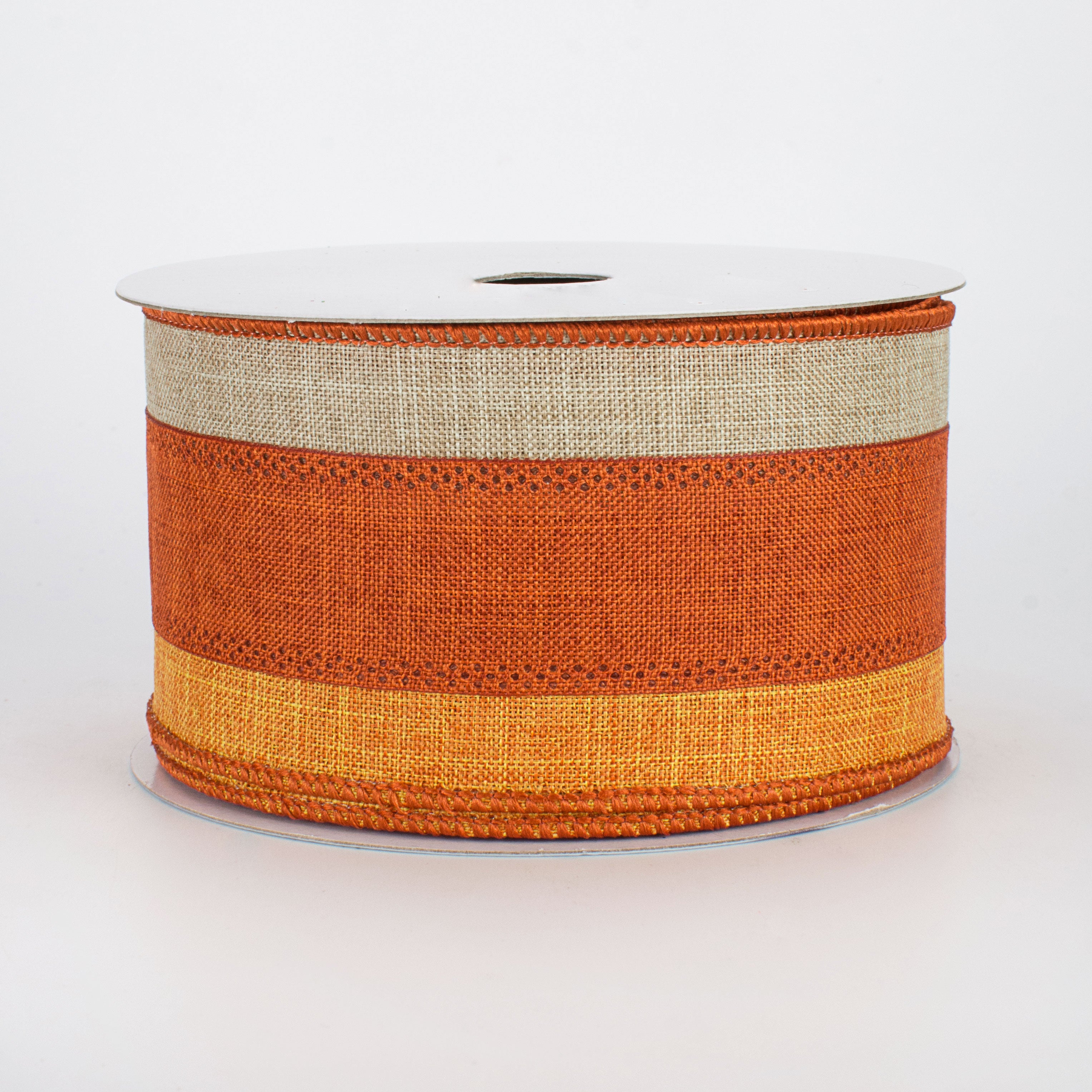 2.5" Tricolor Striped Ribbon: Orange & Rust (10 Yards)