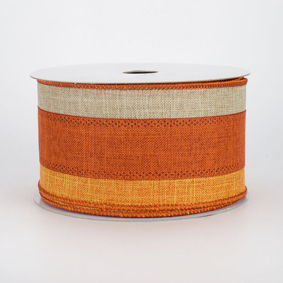 2.5" Tricolor Striped Ribbon: Orange & Rust (10 Yards)
