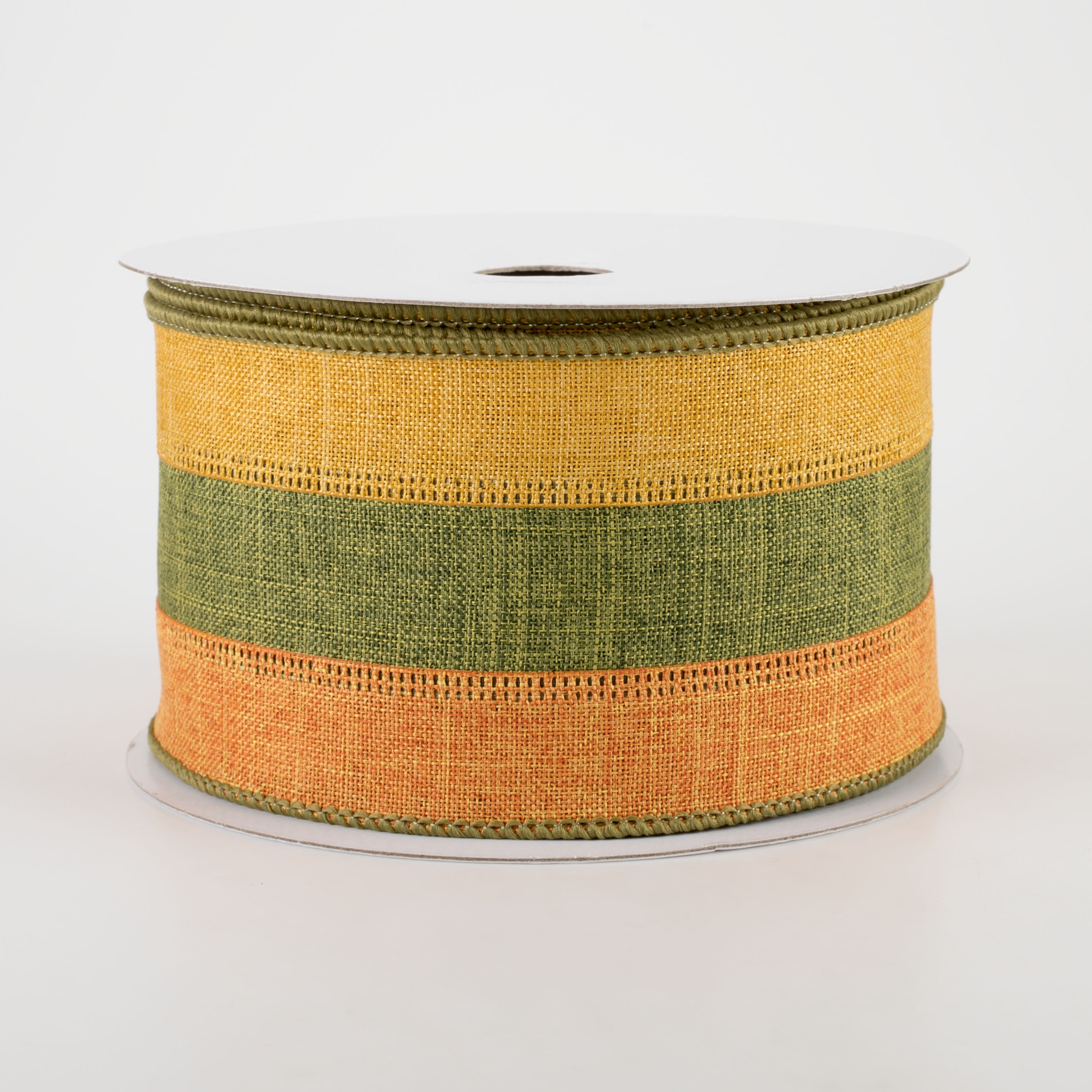2.5" Tricolor Striped Ribbon: Pumpkin Orange, Dark Moss, Dark Mustard (10 Yards)