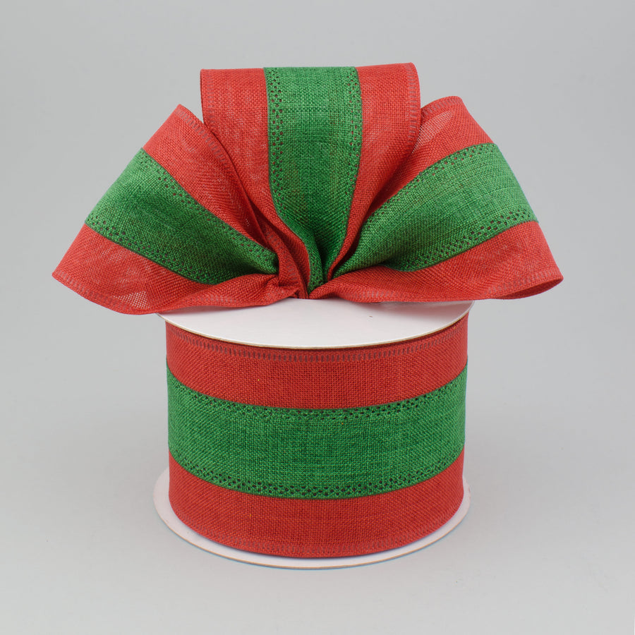 2.5" Tricolor Striped Ribbon: Red & Emerald Green (10 Yards) Lifestyle Photo