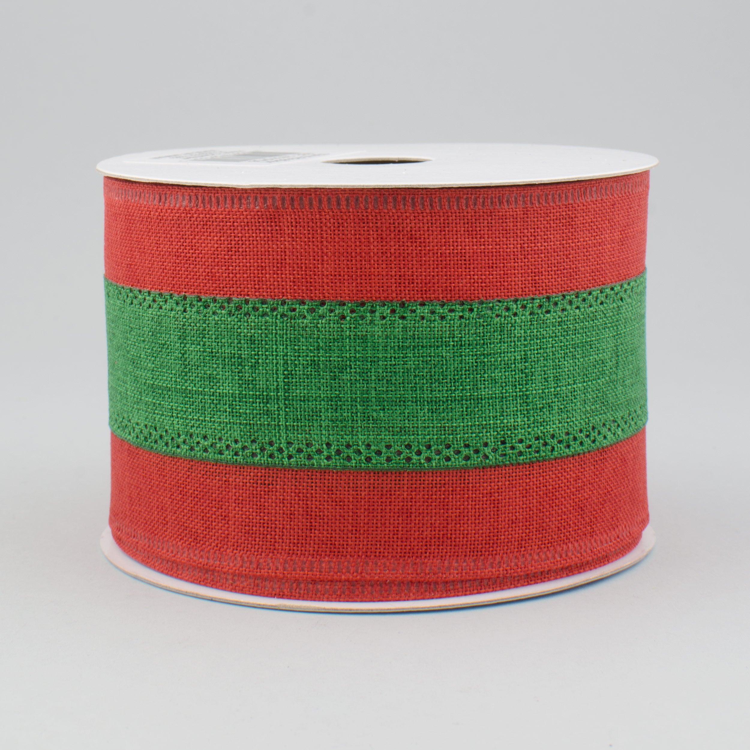 2.5" Tricolor Striped Ribbon: Red & Emerald Green (10 Yards)