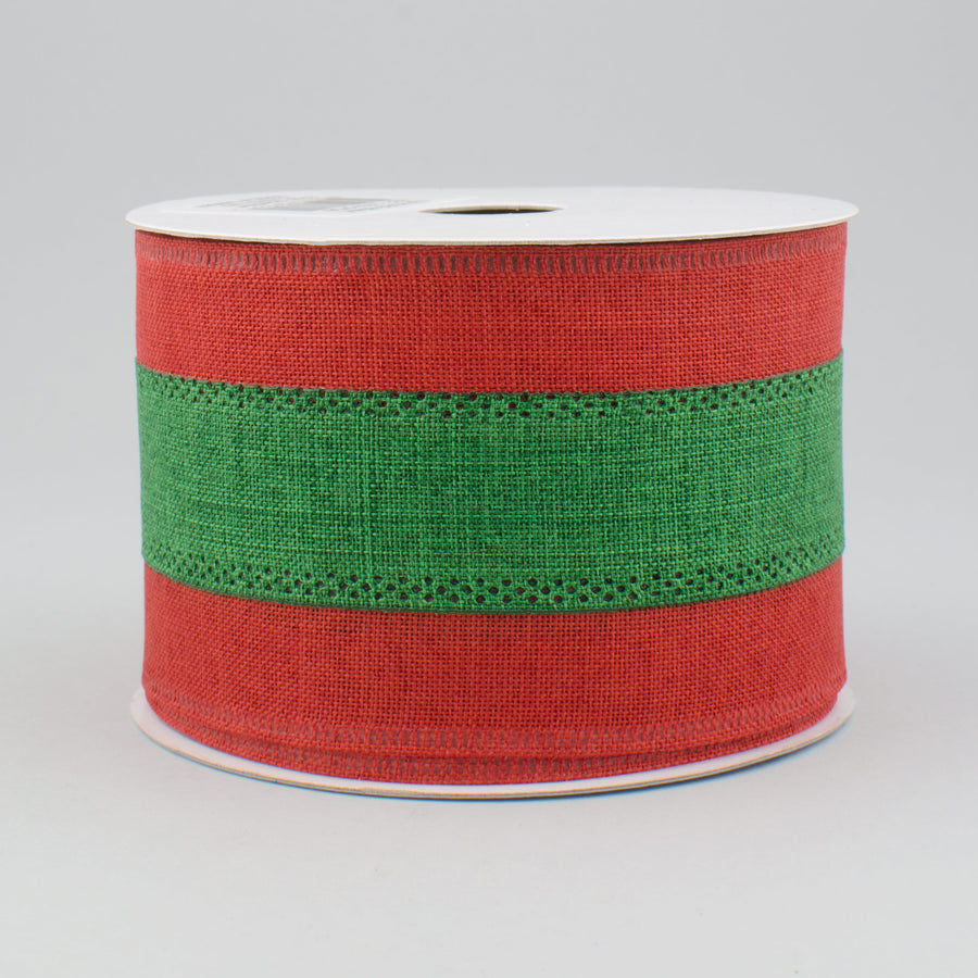 2.5" Tricolor Striped Ribbon: Red & Emerald Green (10 Yards)