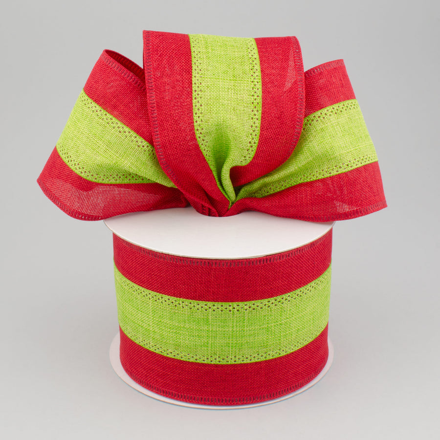 2.5" Tricolor Striped Ribbon: Red & Lime Green (10 Yards) Lifestyle Photo