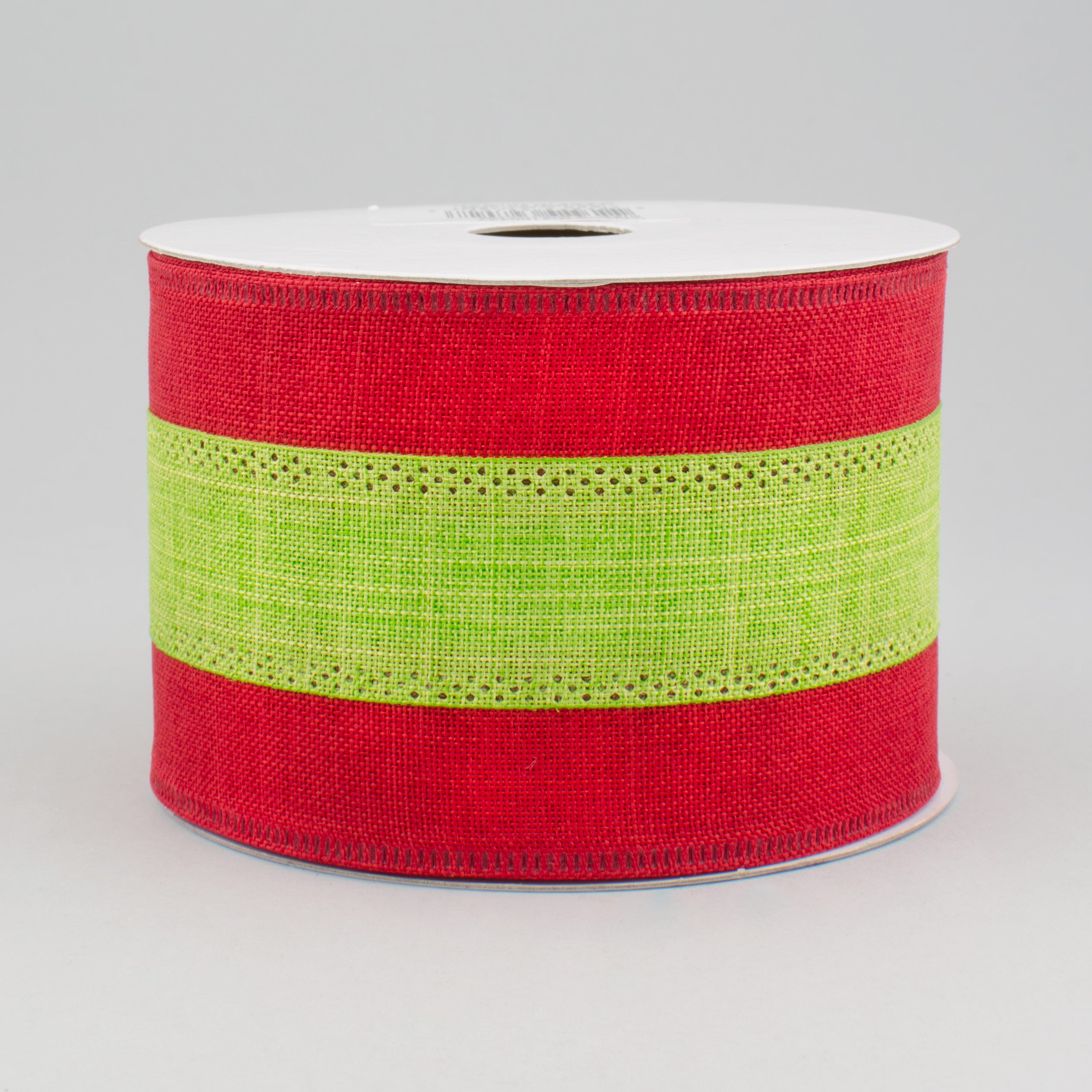 2.5" Tricolor Striped Ribbon: Red & Lime Green (10 Yards)