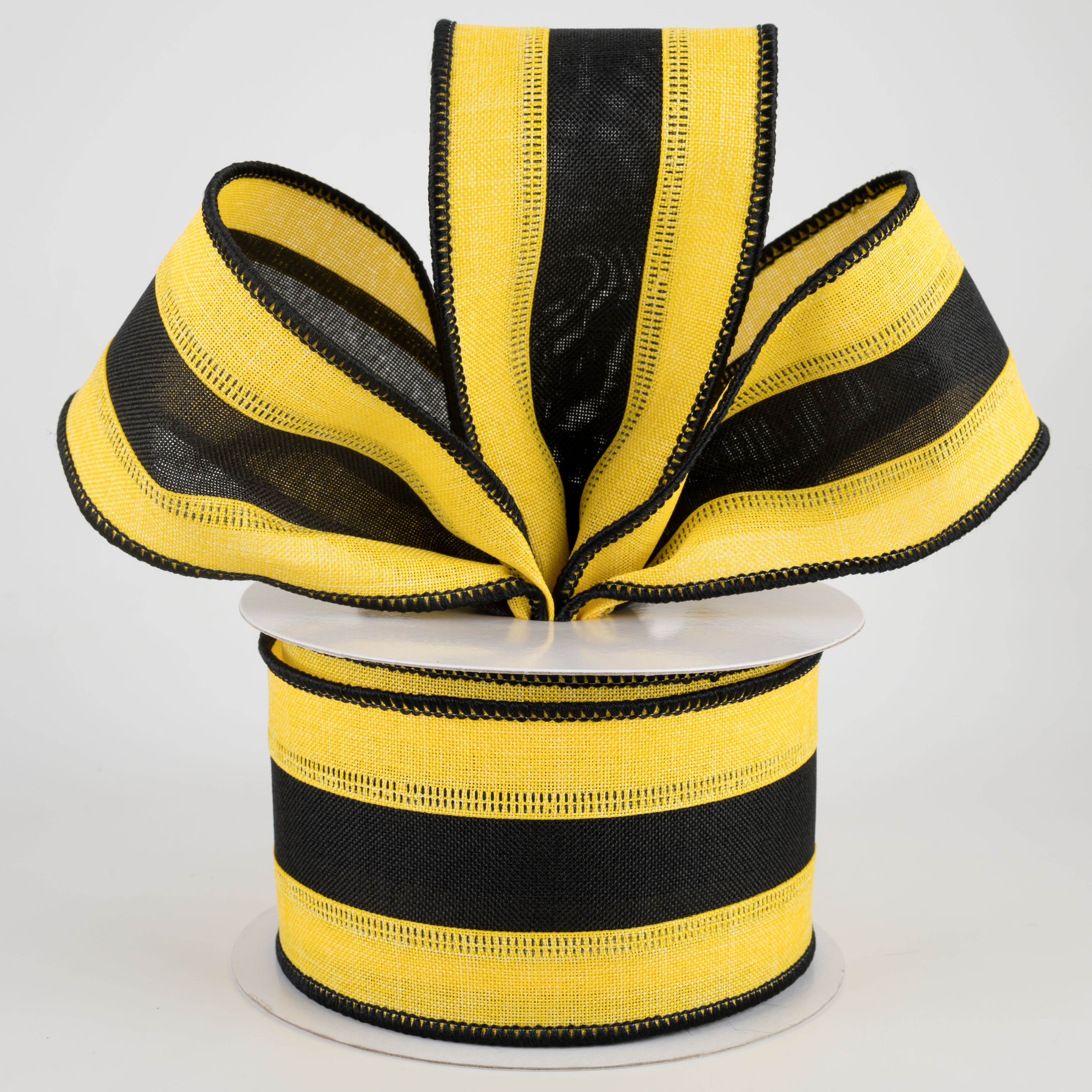 2.5" Tricolor Striped Ribbon: Sun Yellow & Black (10 Yards) Lifestyle Photo