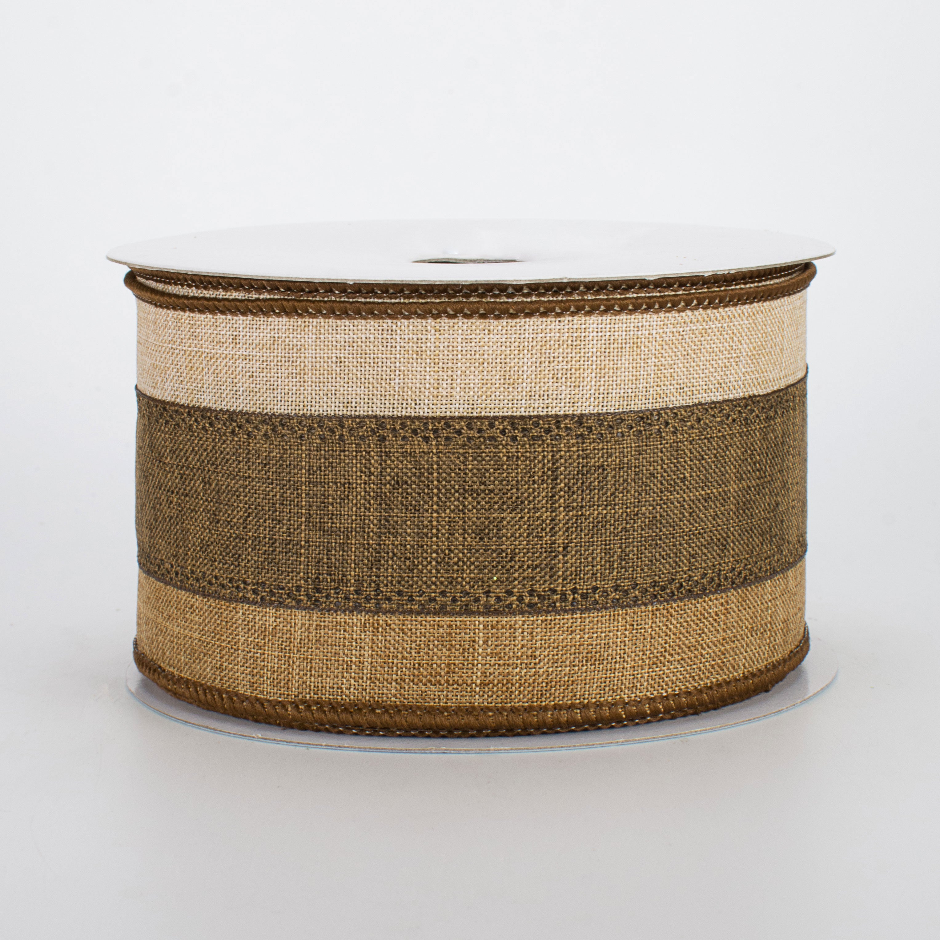 2.5" Tricolor Striped Ribbon: Tan & Brown (10 Yards)