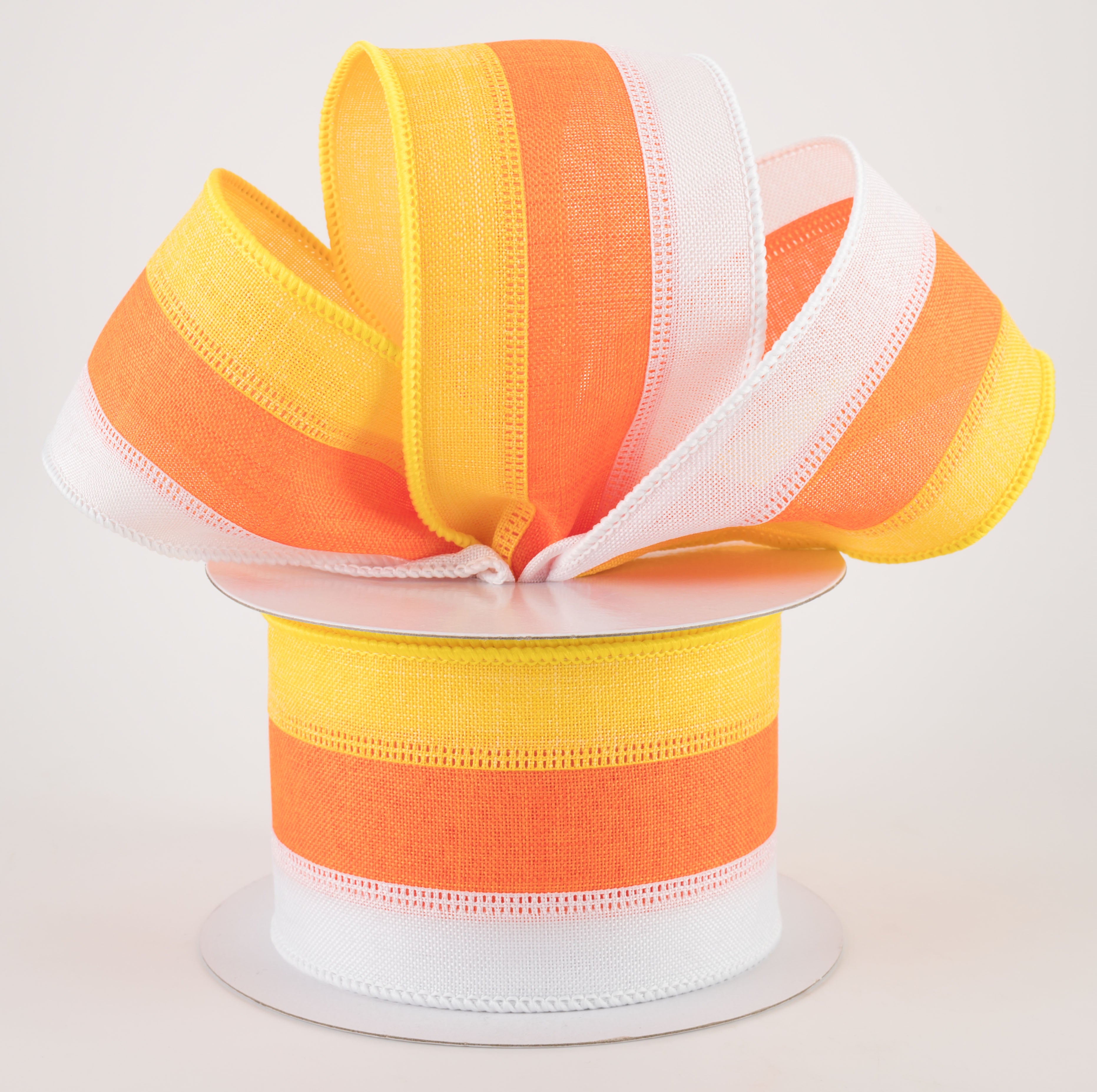 2.5" Tricolor Striped Ribbon: White, Orange, Yellow (10 Yards) Lifestyle Photo