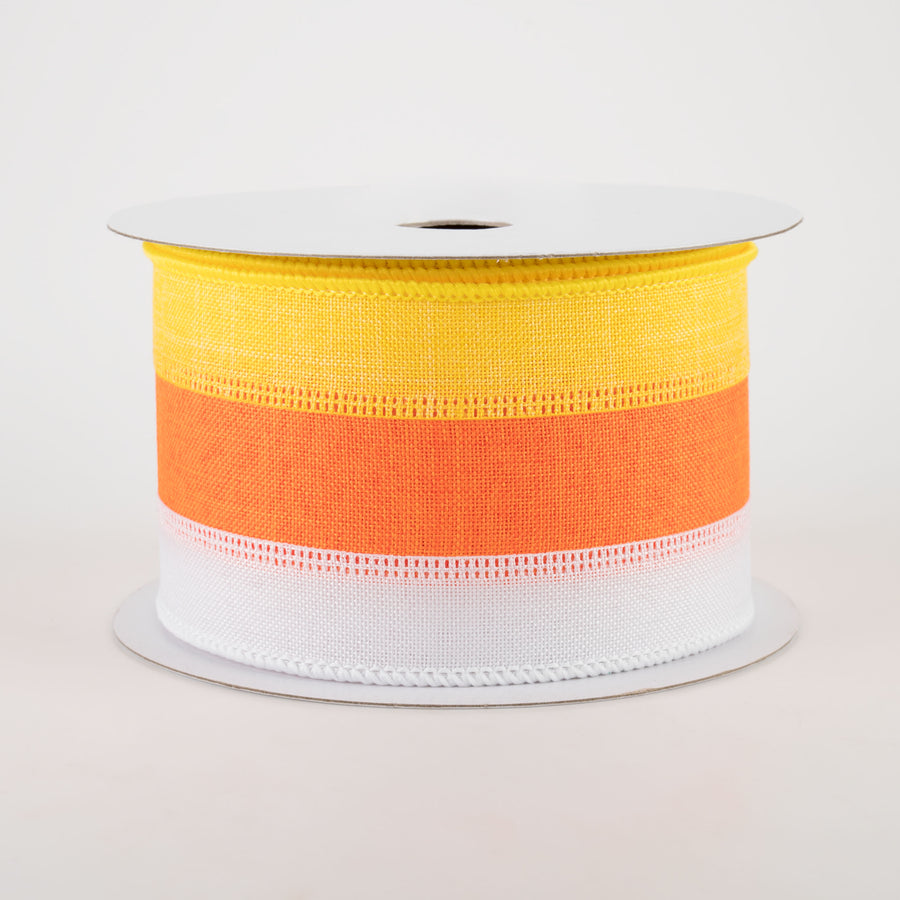 2.5" Tricolor Striped Ribbon: White, Orange, Yellow (10 Yards)