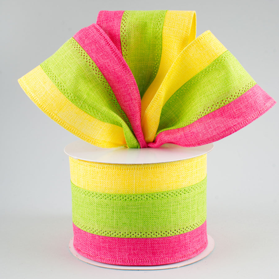 2.5" Tricolor Striped Ribbon: Yellow, Lime, Hot Pink (10 Yards) Lifestyle Photo