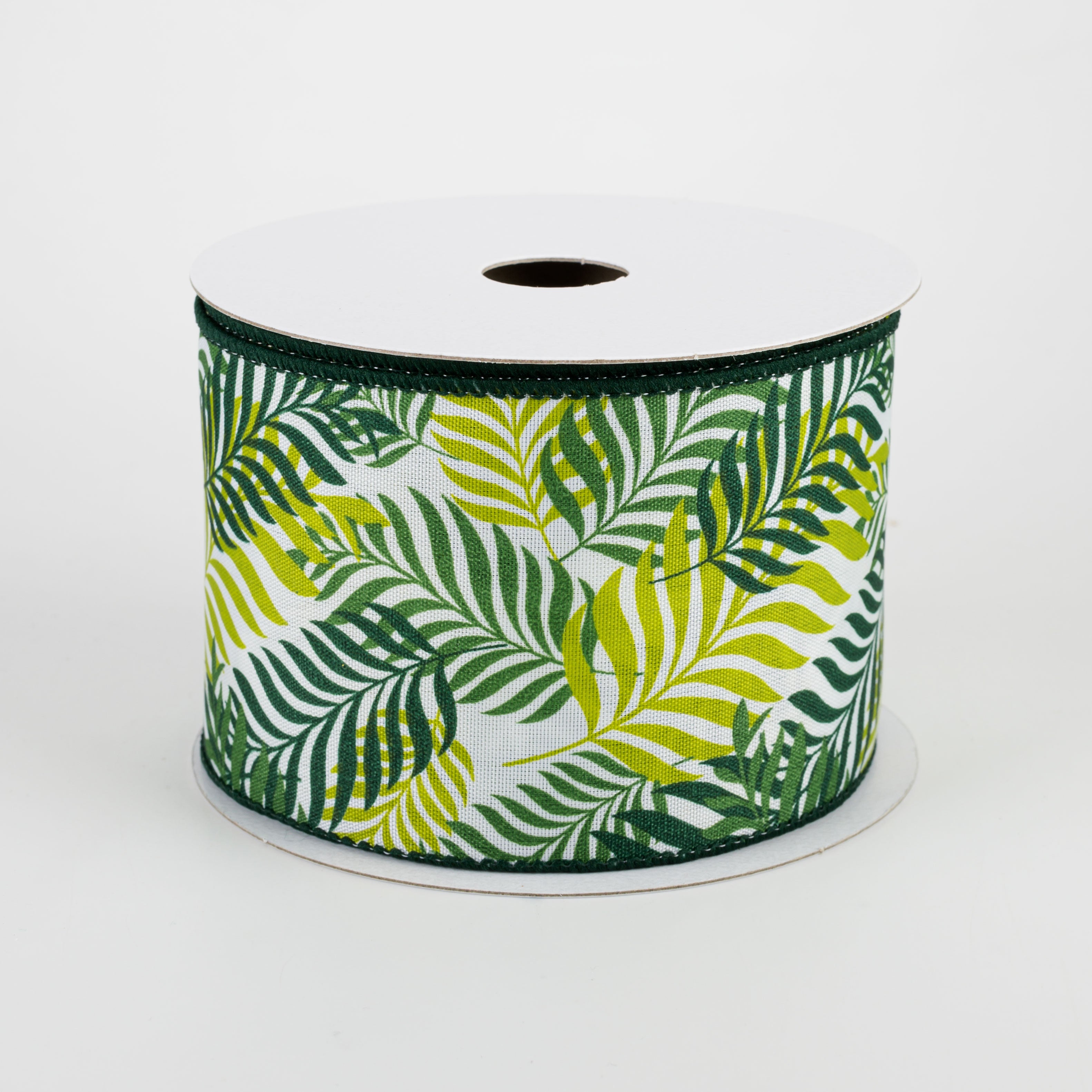 2.5" Tropical Jungle Ferns Ribbon: White (10 Yards) Item Number: 41138-40-07