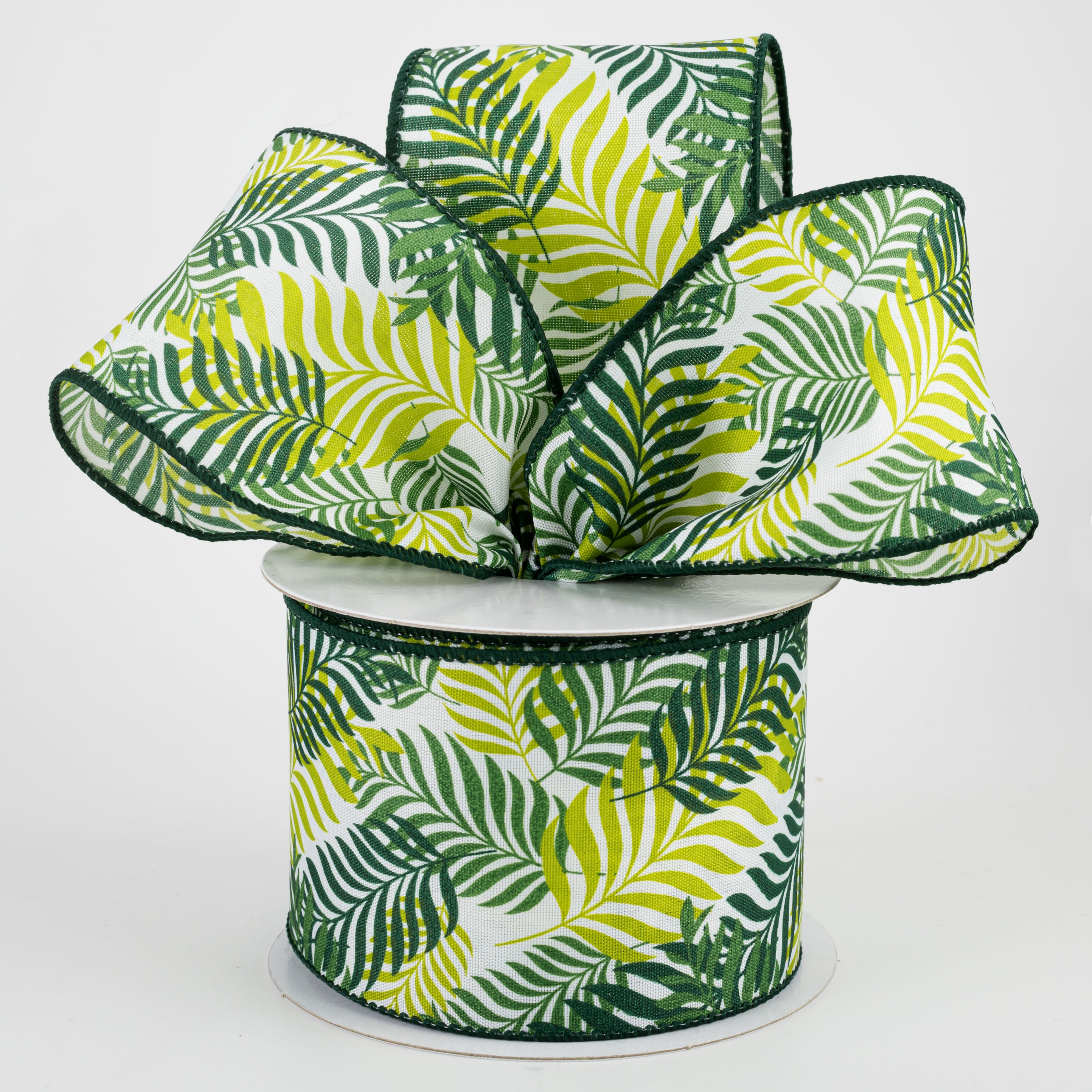 2.5" Tropical Jungle Ferns Ribbon: White (10 Yards) Lifestyle Photo