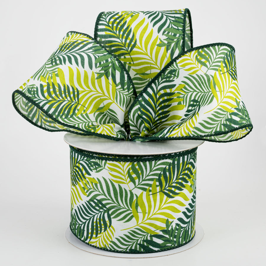 2.5" Tropical Jungle Ferns Ribbon: White (10 Yards) Lifestyle Photo