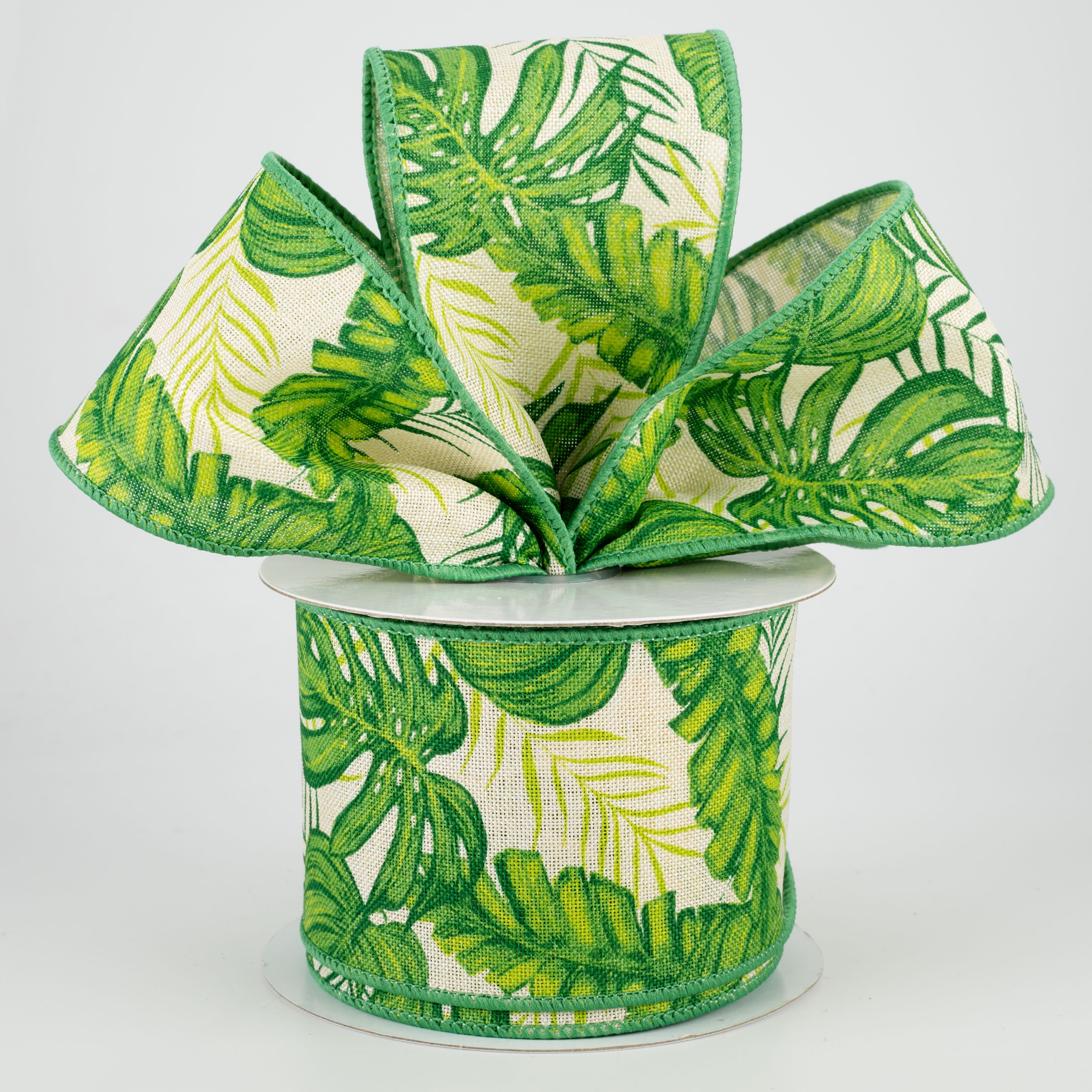 2.5" Tropical Leaves Ribbon: Cream (10 Yards) Lifestyle Photo