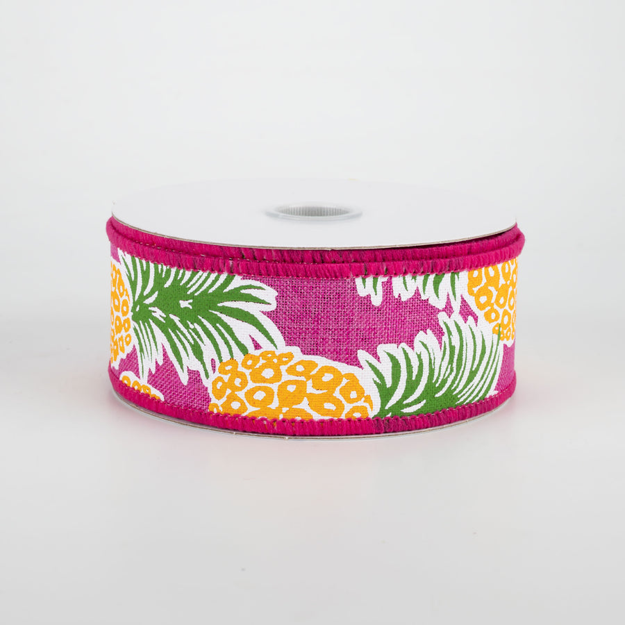 1.5" Tropical Pineapples Ribbon: Fuchsia (10 Yards) Item Number: 41046-09-28
