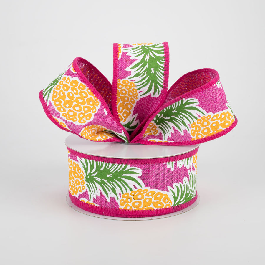 1.5" Tropical Pineapples Ribbon: Fuchsia (10 Yards) Lifestyle Photo