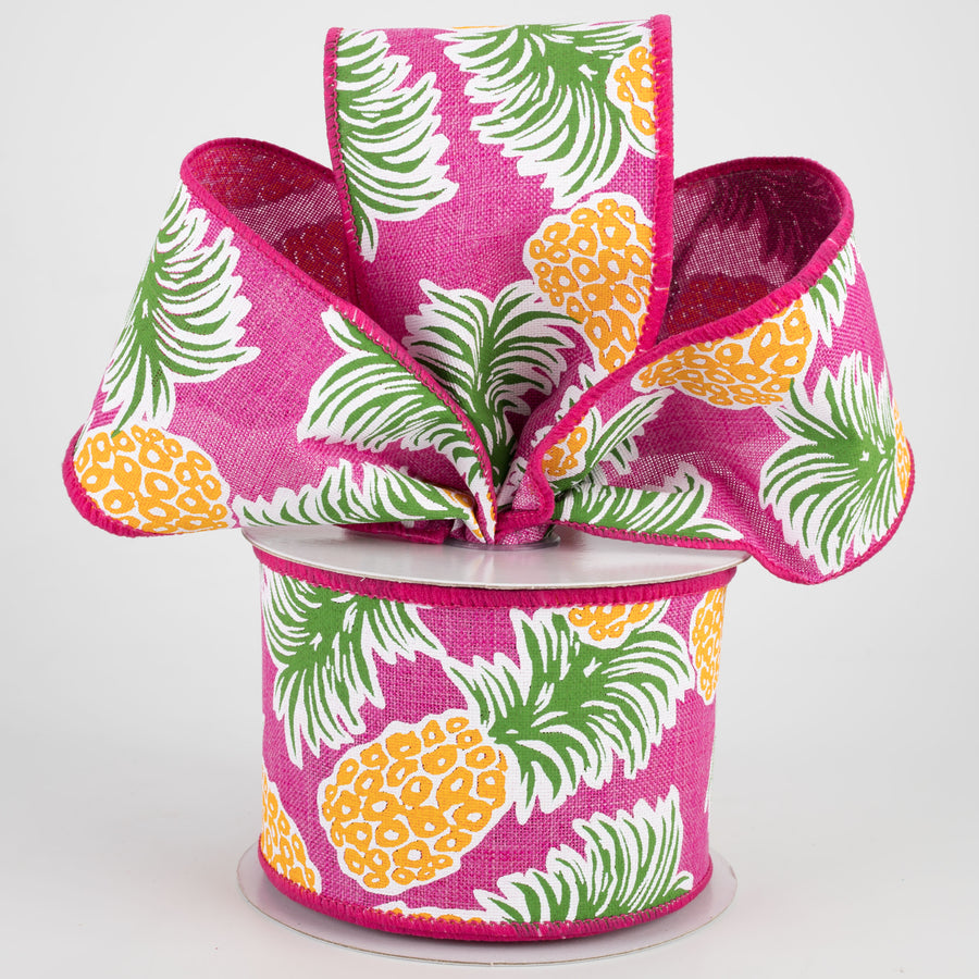 2.5" Tropical Pineapples Ribbon: Fuchsia (10 Yards) Lifestyle Photo