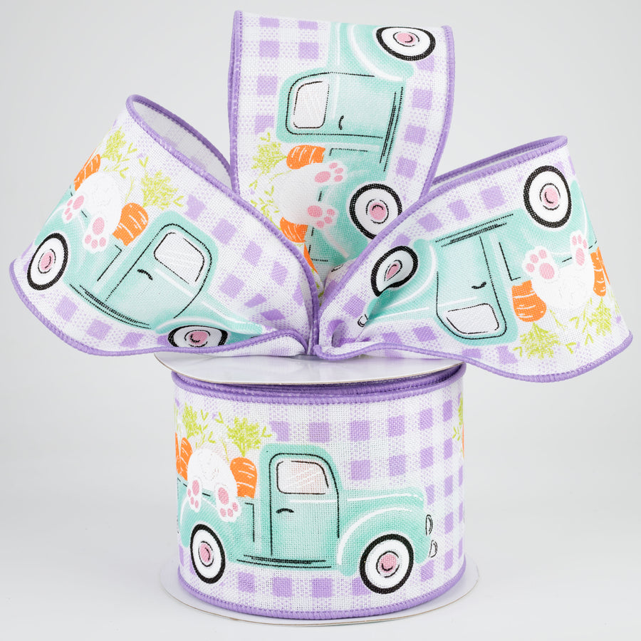 2.5" Truck With Bunny Check Ribbon: Lavender (10 Yards) Lifestyle Photo