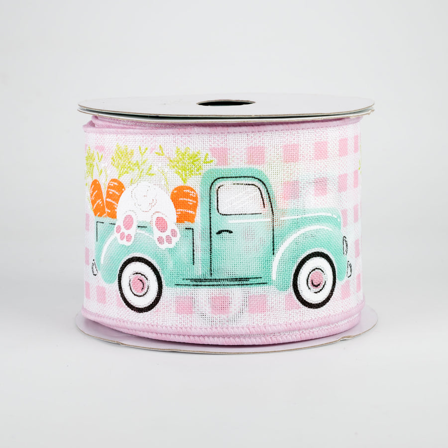 2.5" Truck With Bunny Check Ribbon: Light Pink (10 Yards)