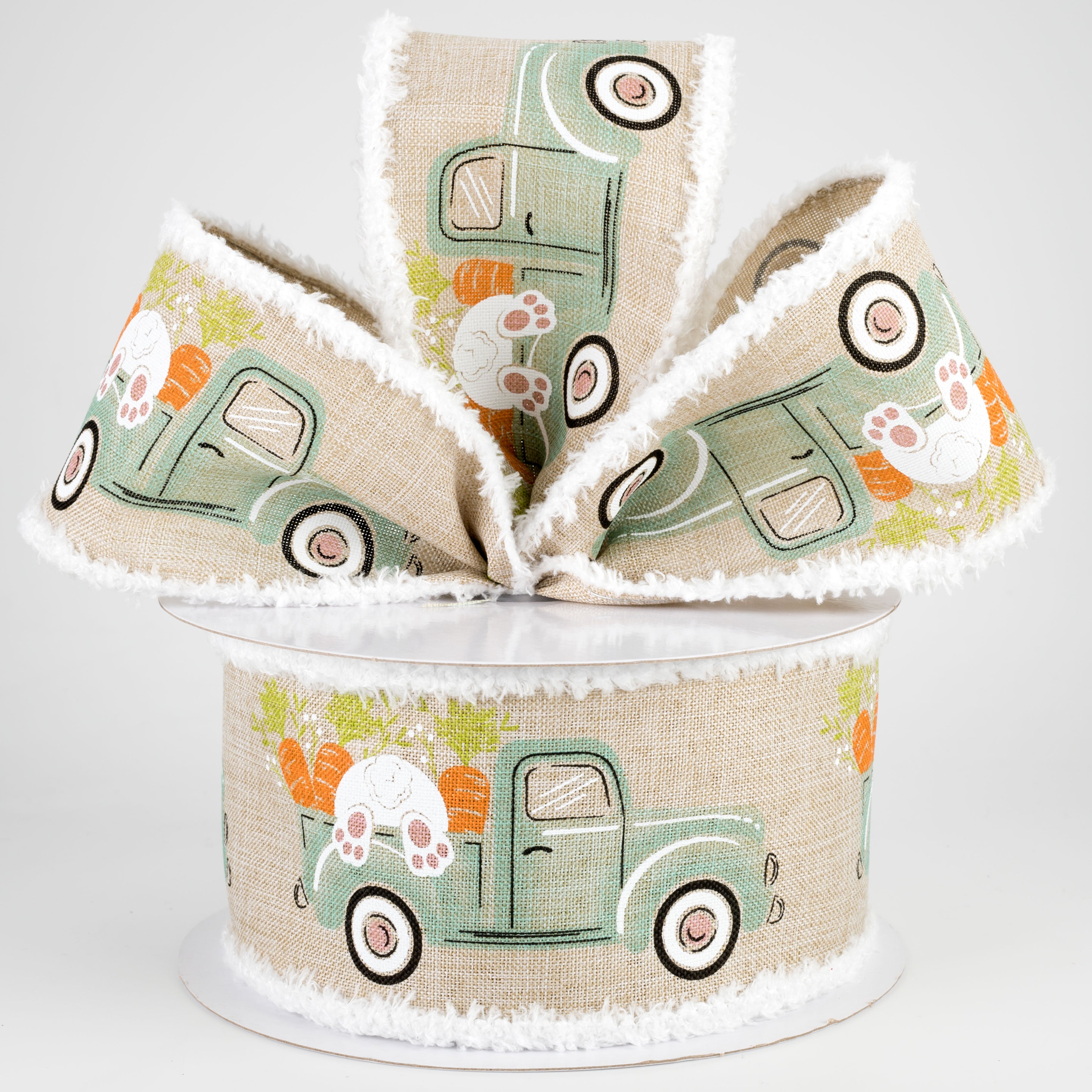 2.5" Truck With Bunny Chenille Edge Ribbon: Natural (10 Yards) Lifestyle Photo