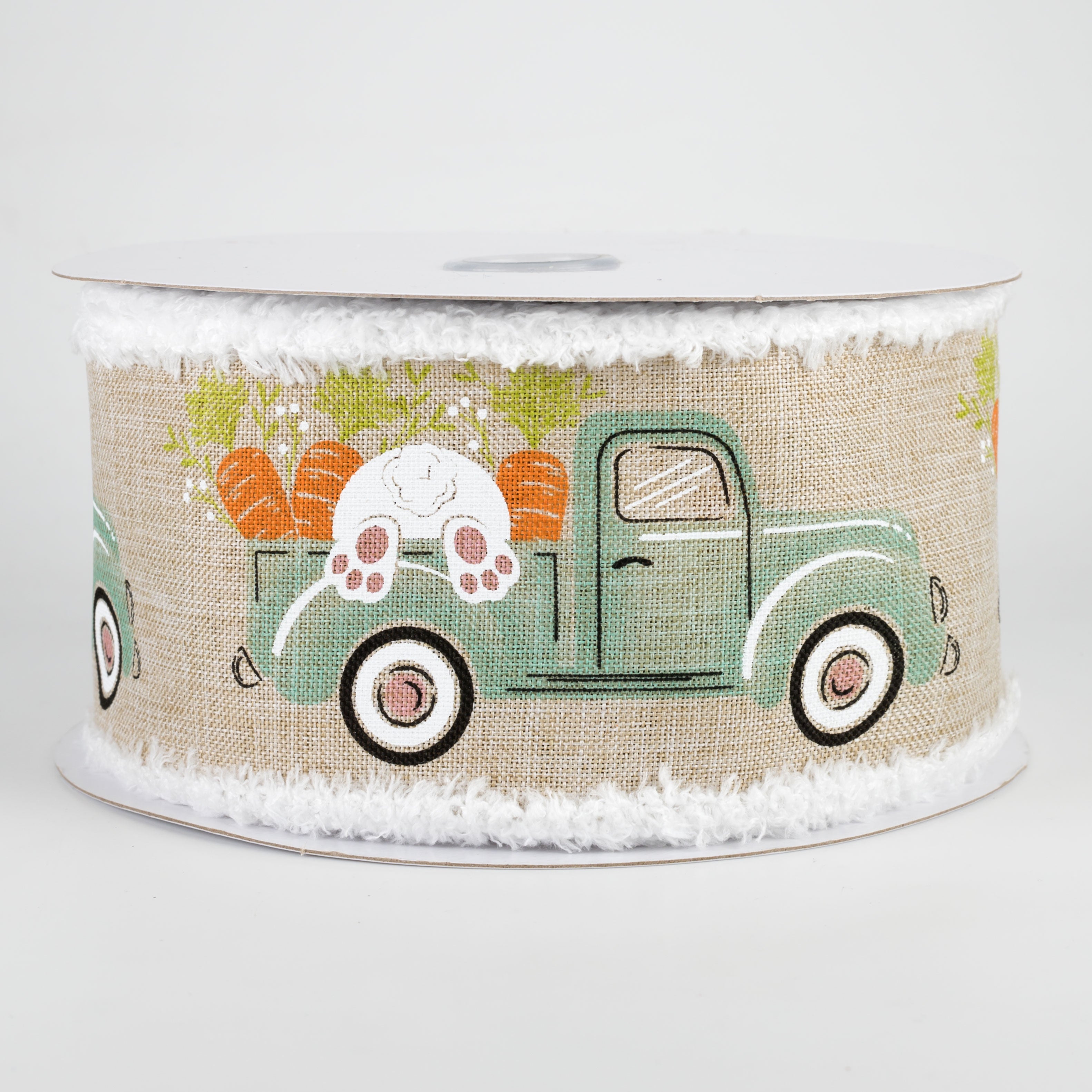2.5" Truck With Bunny Chenille Edge Ribbon: Natural (10 Yards)