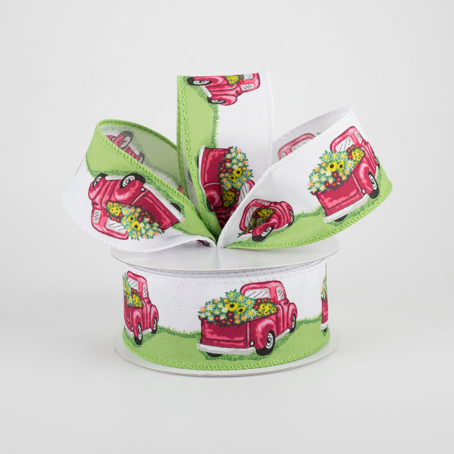 1.5" Truck Full Of Flowers Ribbon: Pink & Green (10 Yards) Lifestyle Photo