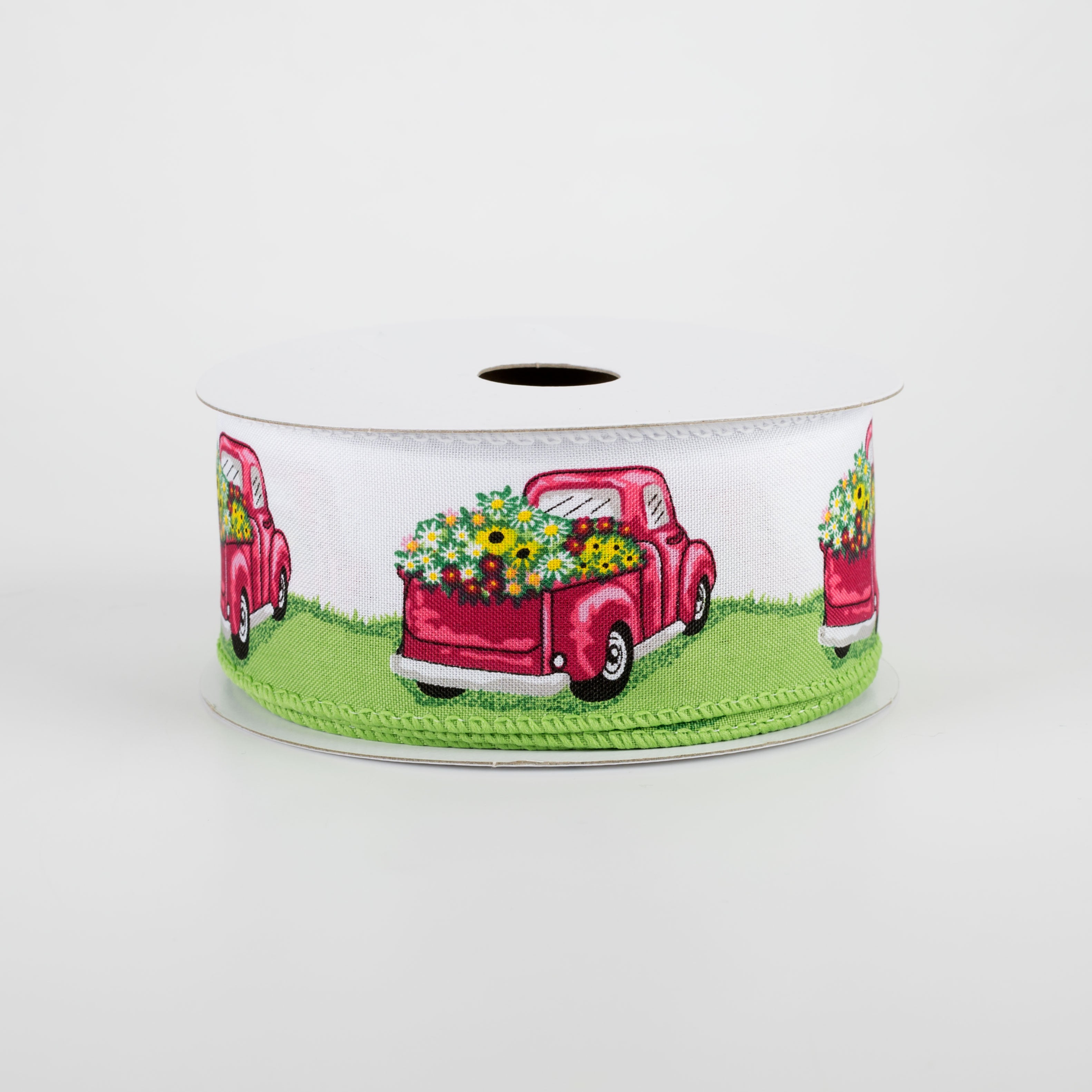 1.5" Truck Full Of Flowers Ribbon: Pink & Green (10 Yards) Item Number: 41140-09-12