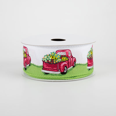 1.5" Truck Full Of Flowers Ribbon: Pink & Green (10 Yards) Item Number: 41140-09-12