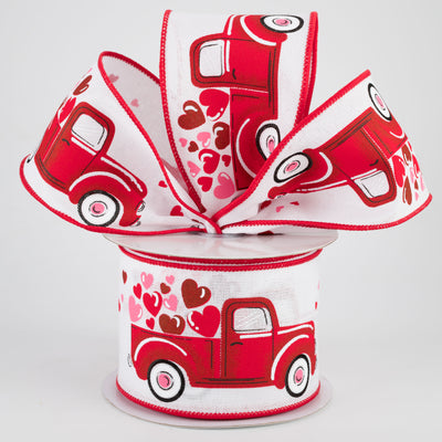 2.5" Truck With Hearts Ribbon: White (10 Yards) Lifestyle Photo