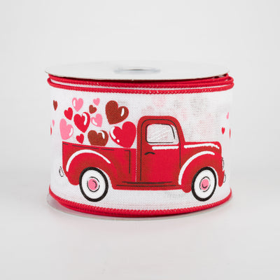 2.5" Truck With Hearts Ribbon: White (10 Yards)