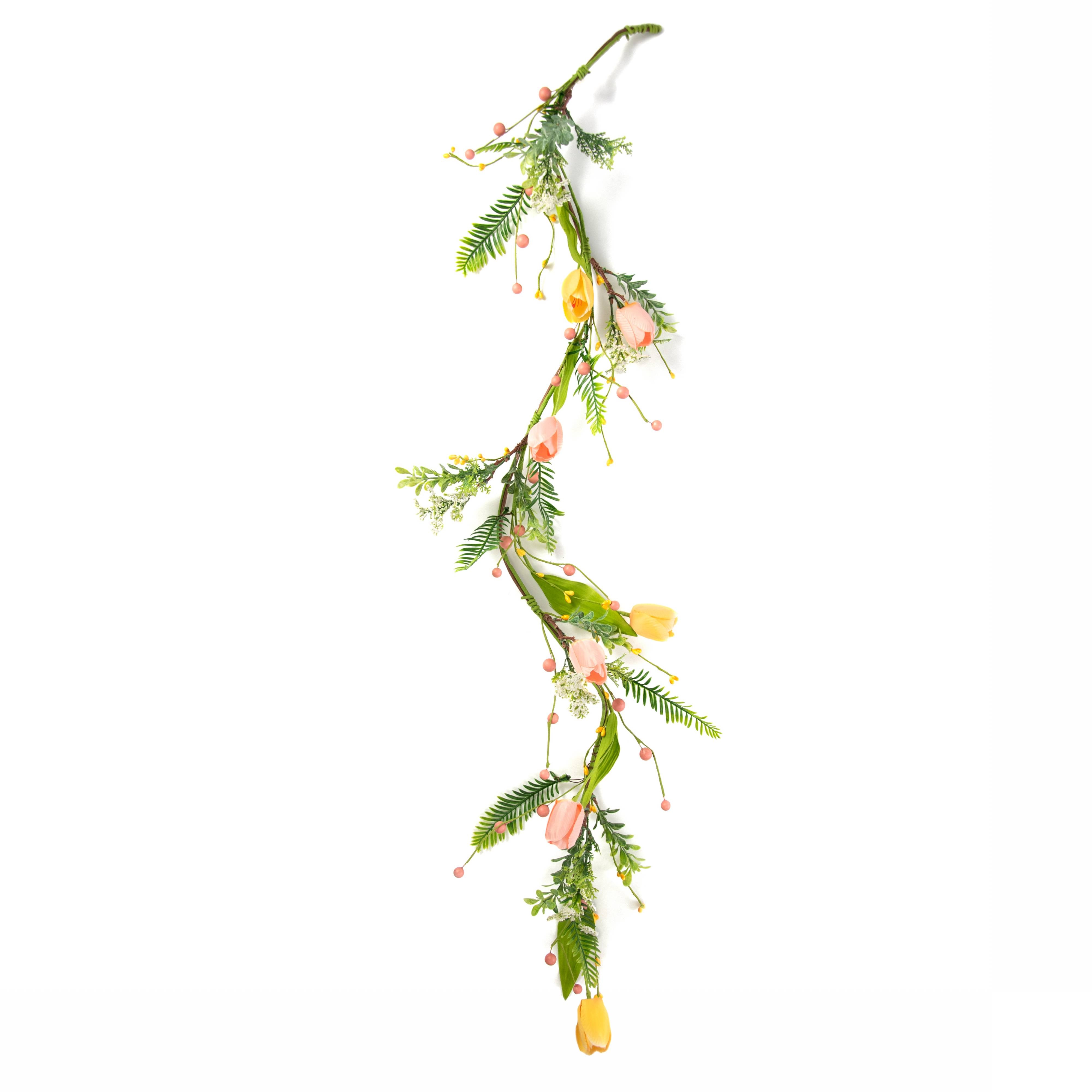 4' Tulip & Greenery Garland: Peach & Yellow detail photo 3
