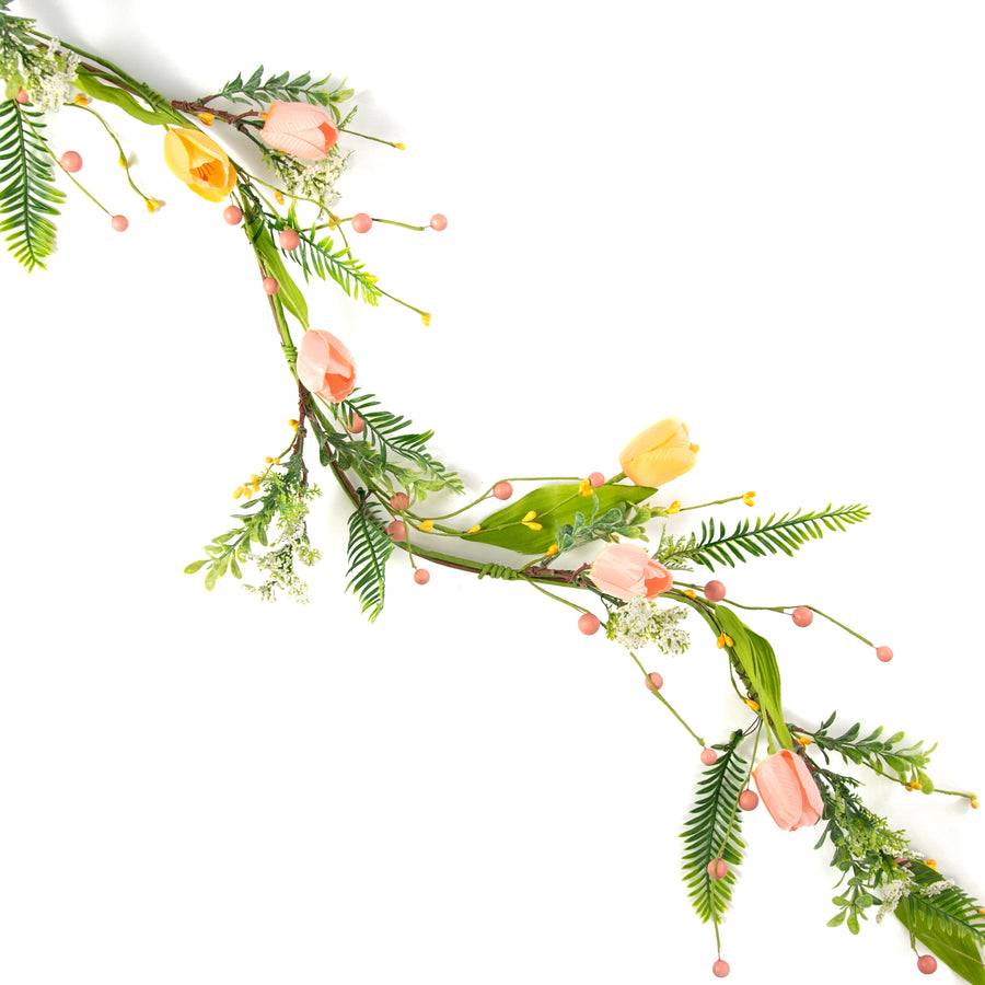 4' Tulip & Greenery Garland: Peach & Yellow Item Number: 31181