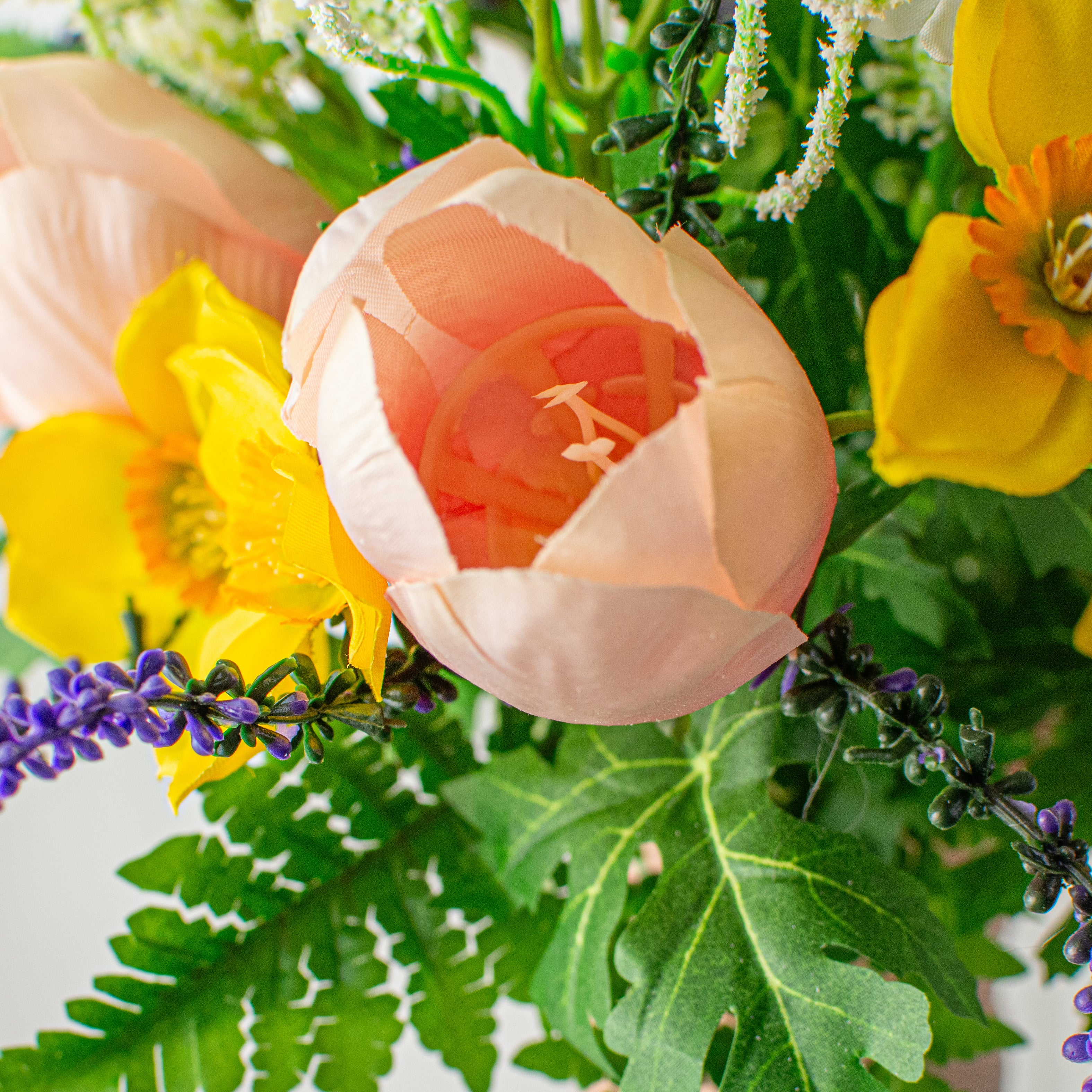 17" Tulip and Narcissus Bush: Yellow, Lavender, Pink Lifestyle Photo